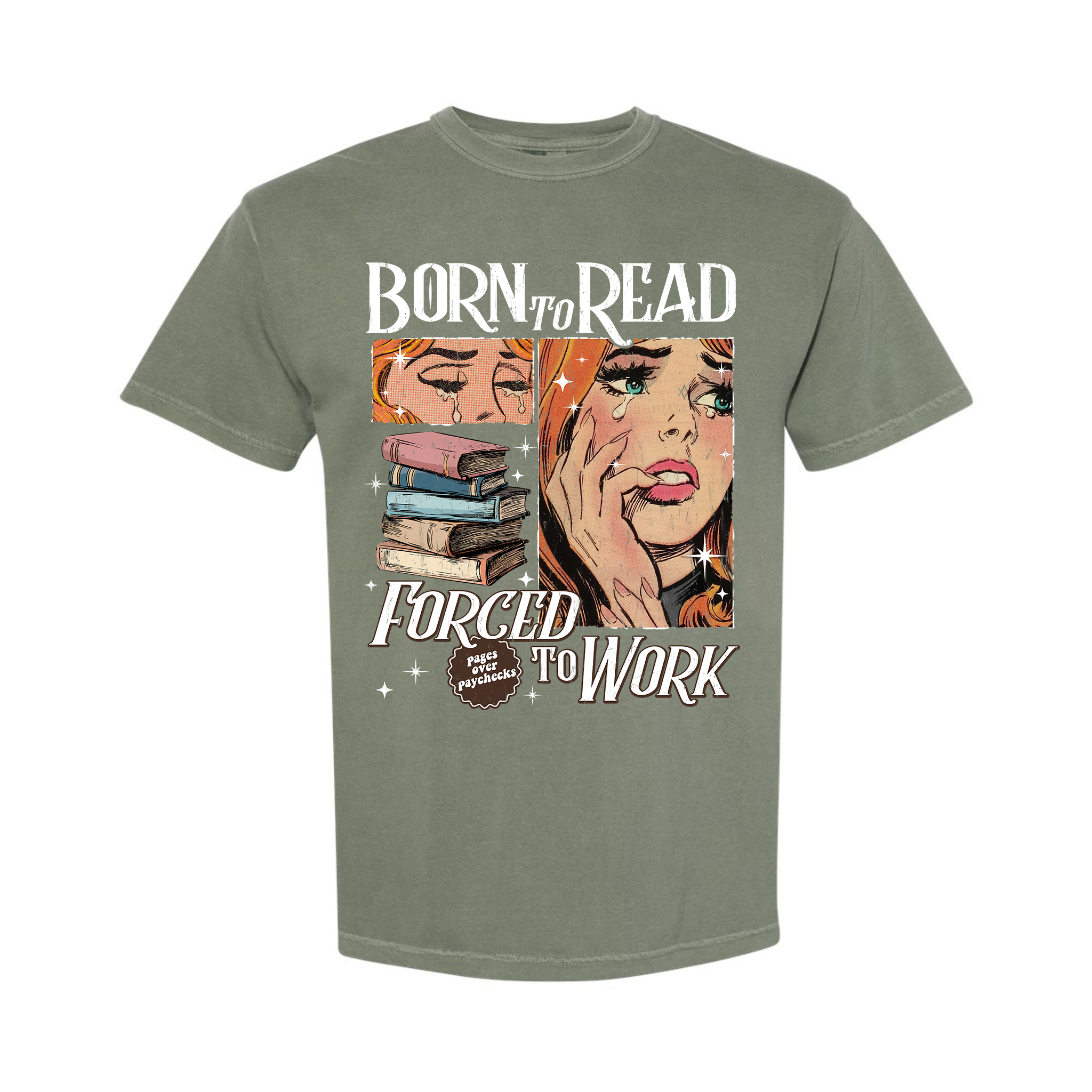 Born To Read Forced To Work Retro Comic Girl Comfort Color T-Shirt