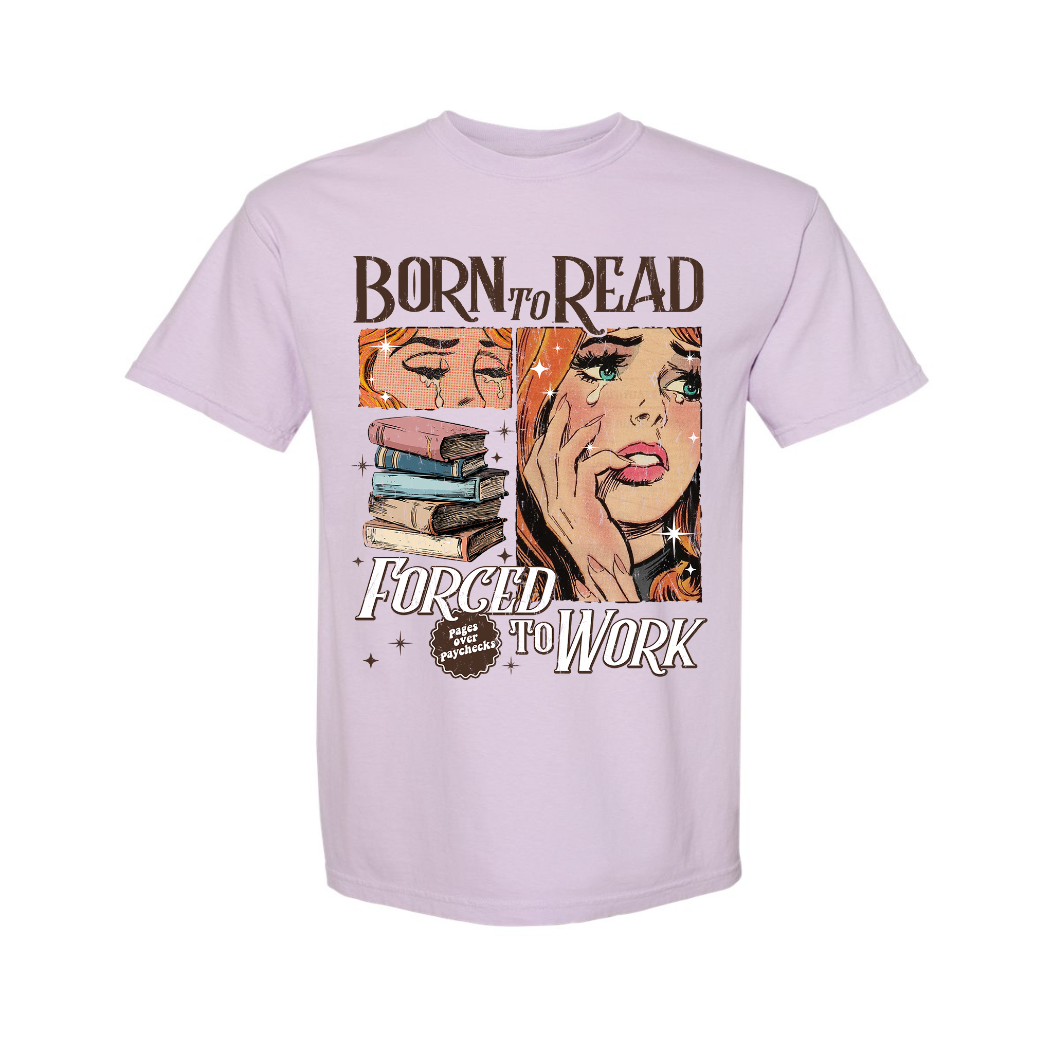 Born To Read Forced To Work Retro Comic Girl Comfort Color T-Shirt