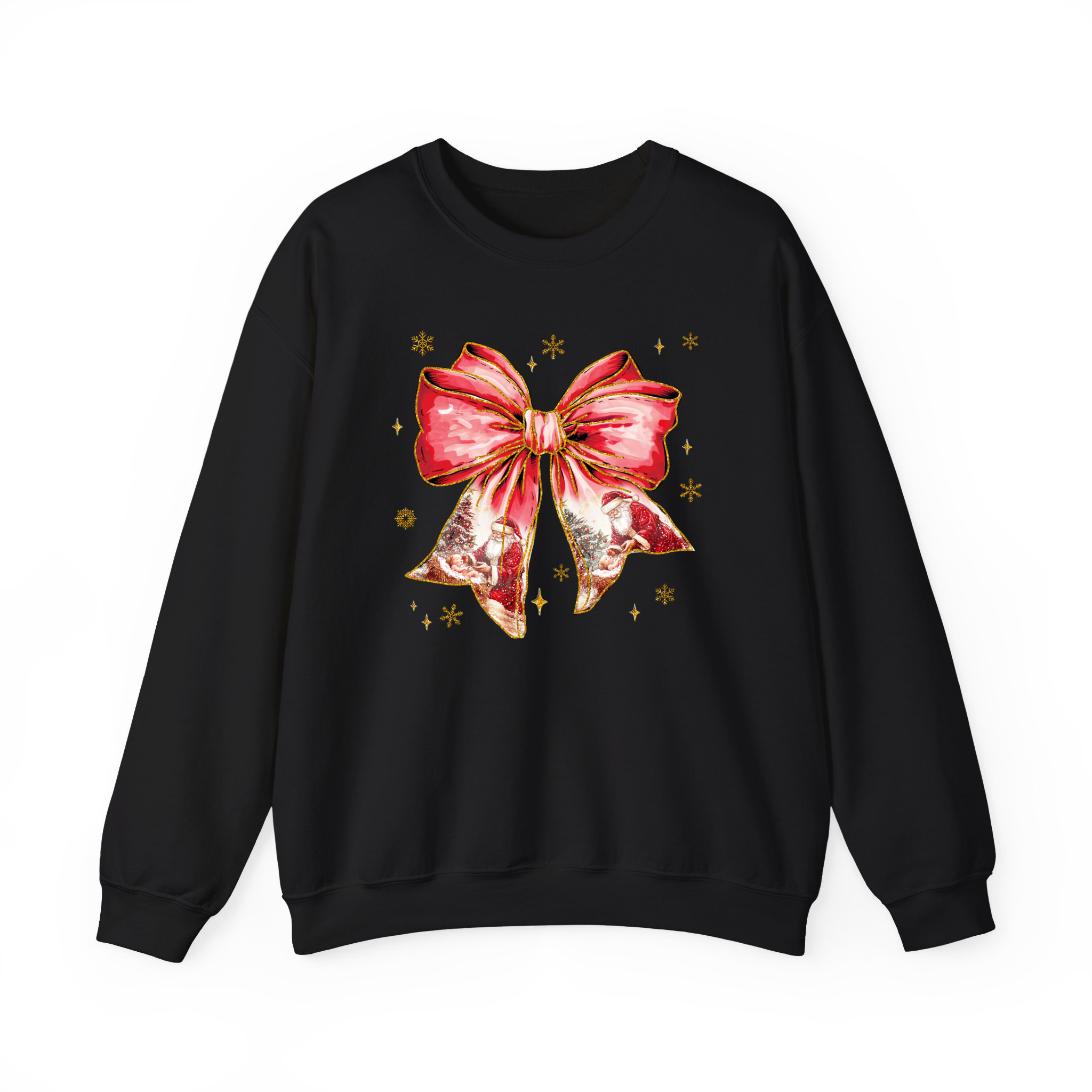 Santa Christmas Coquette Watercolor Sweatshirt, Girly Bow Shirt