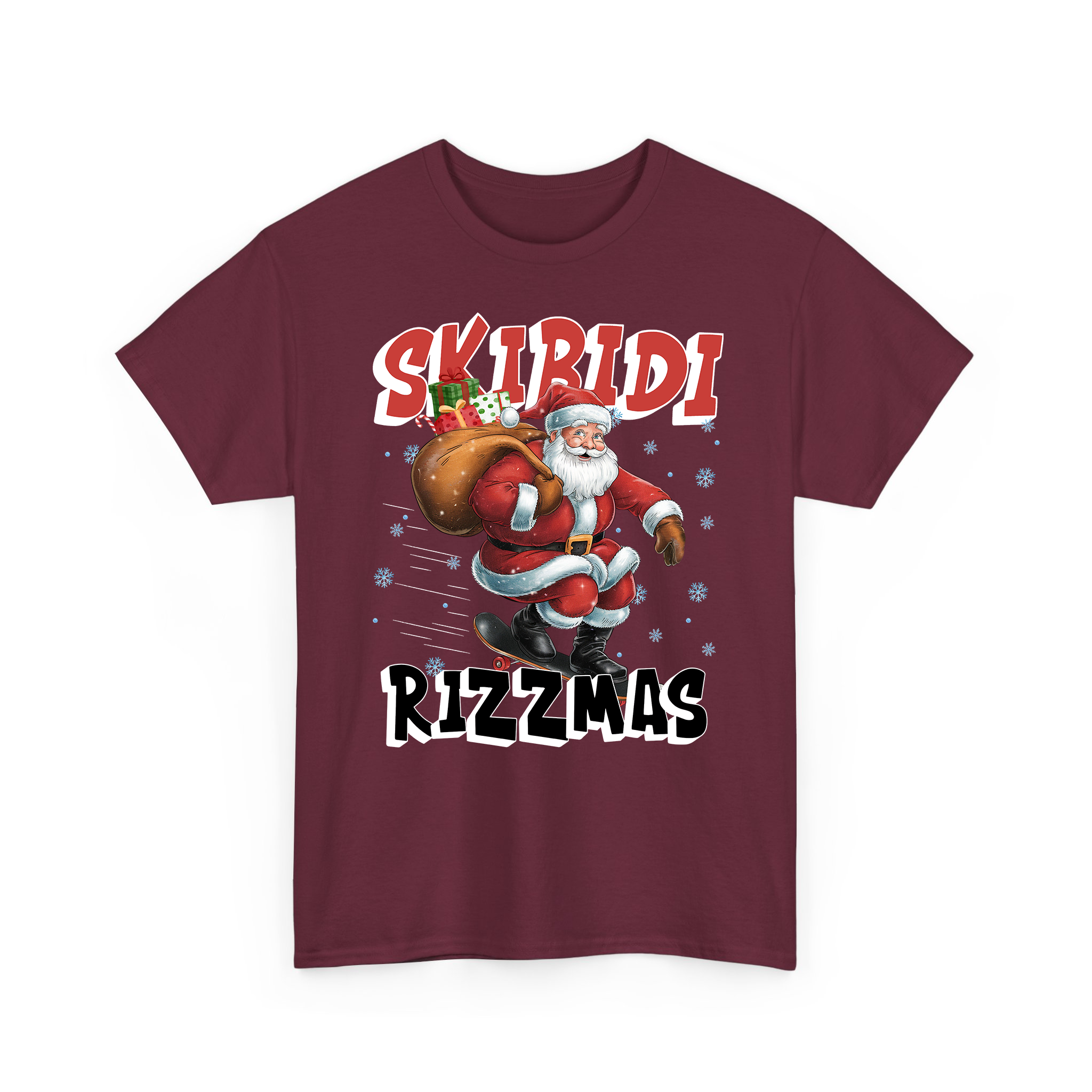 Skibidi Rizzmas Santa Claus Playing Skateboard Funny Christmas T-Shirt