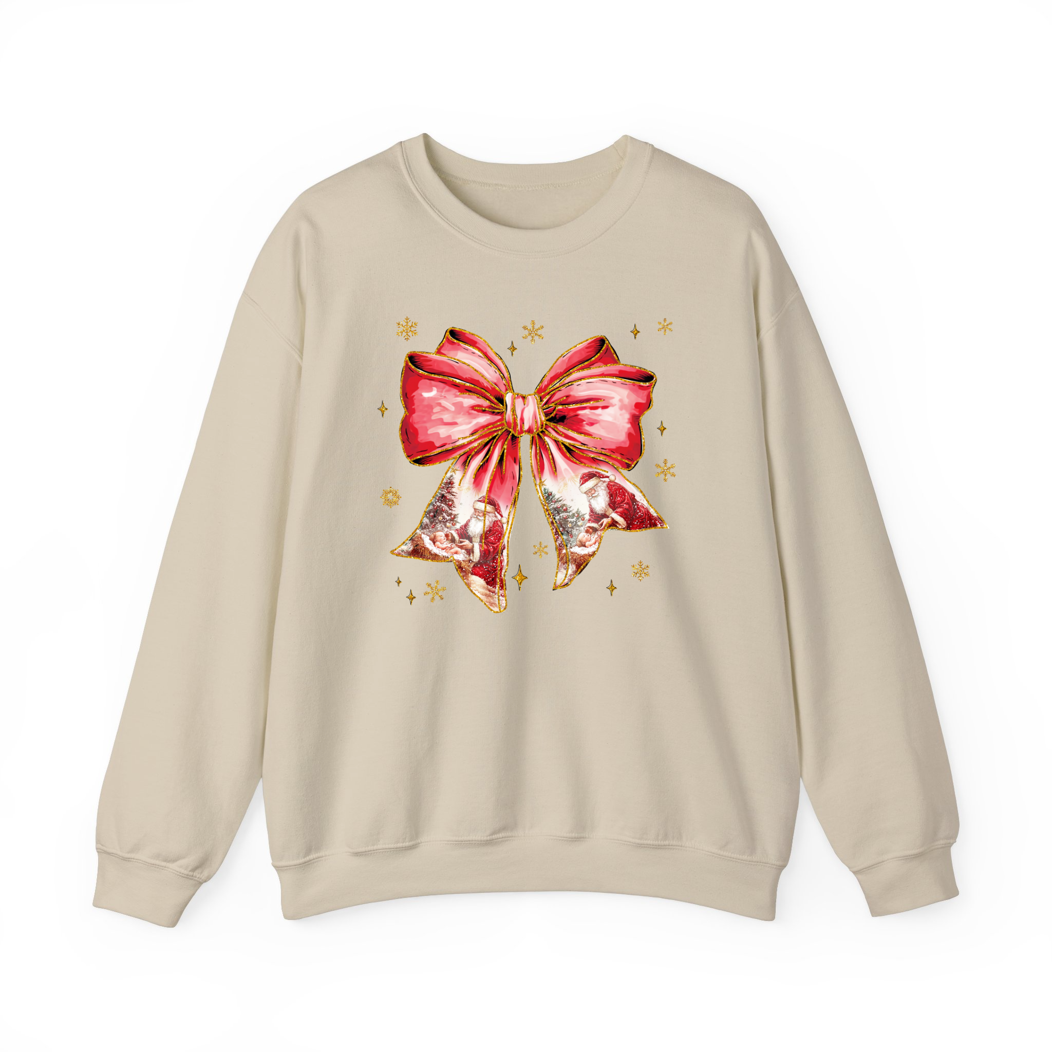 Santa Christmas Coquette Watercolor Sweatshirt, Girly Bow Shirt