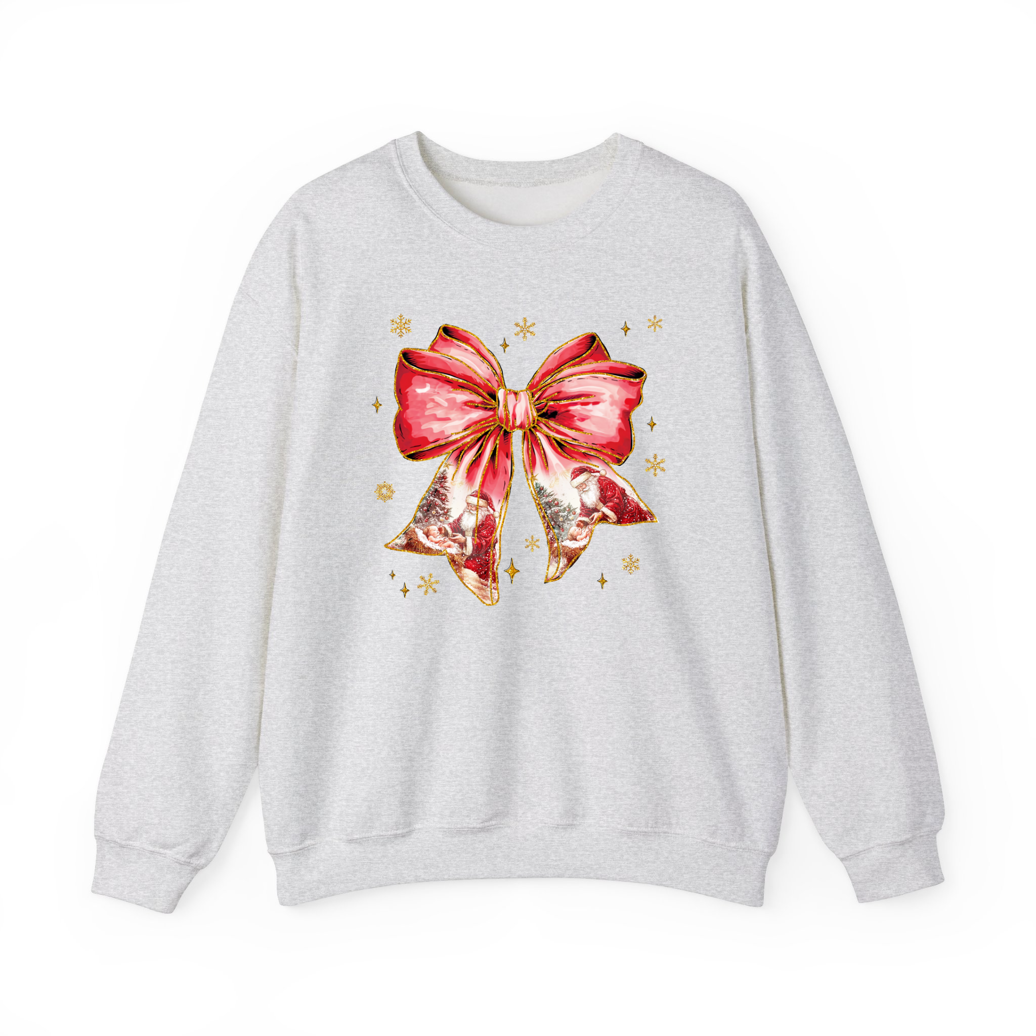 Santa Christmas Coquette Watercolor Sweatshirt, Girly Bow Shirt