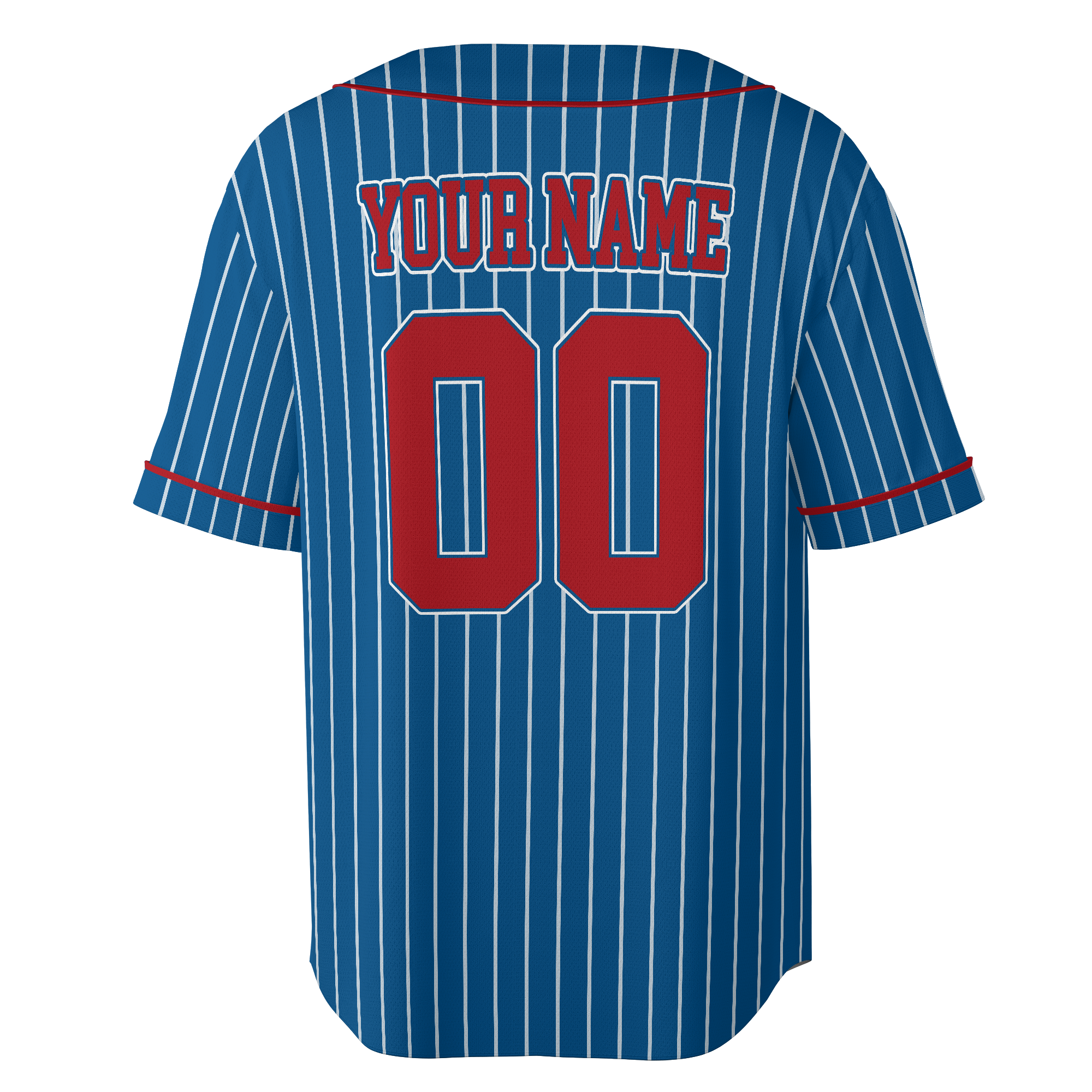 Custom Blue-Red Striped Baseball Jersey With Team Name Number Logo