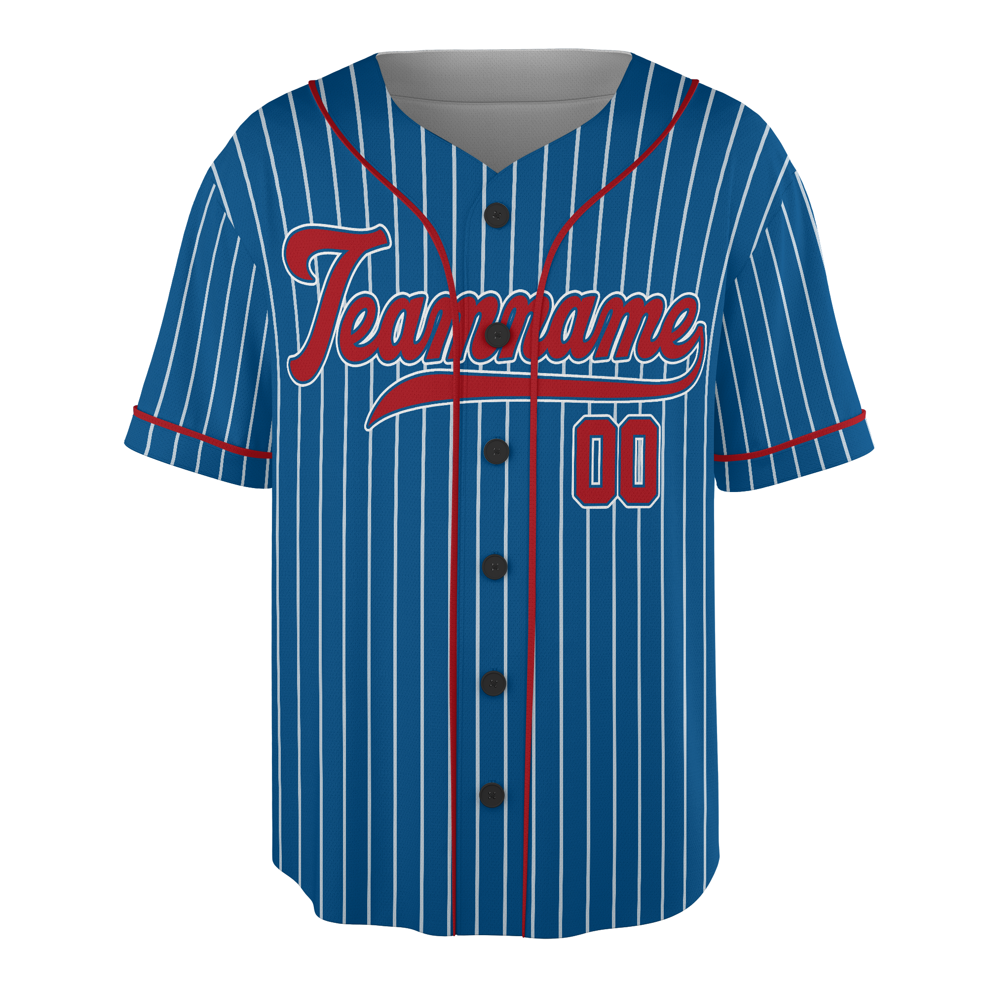 Custom Blue-Red Striped Baseball Jersey With Team Name Number Logo