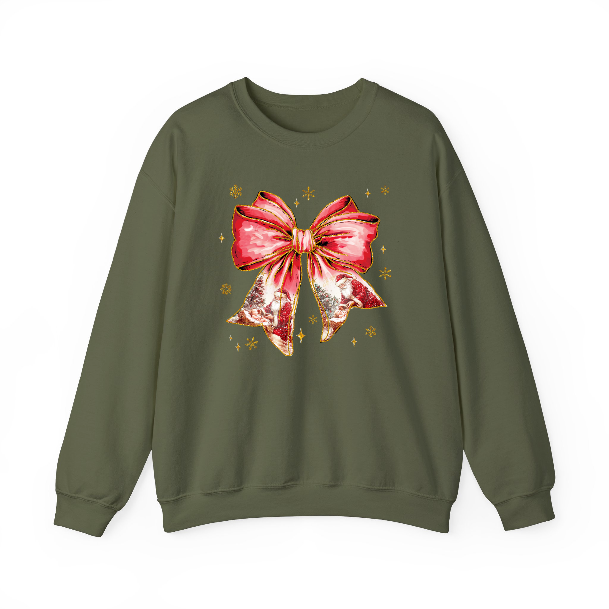 Santa Christmas Coquette Watercolor Sweatshirt, Girly Bow Shirt