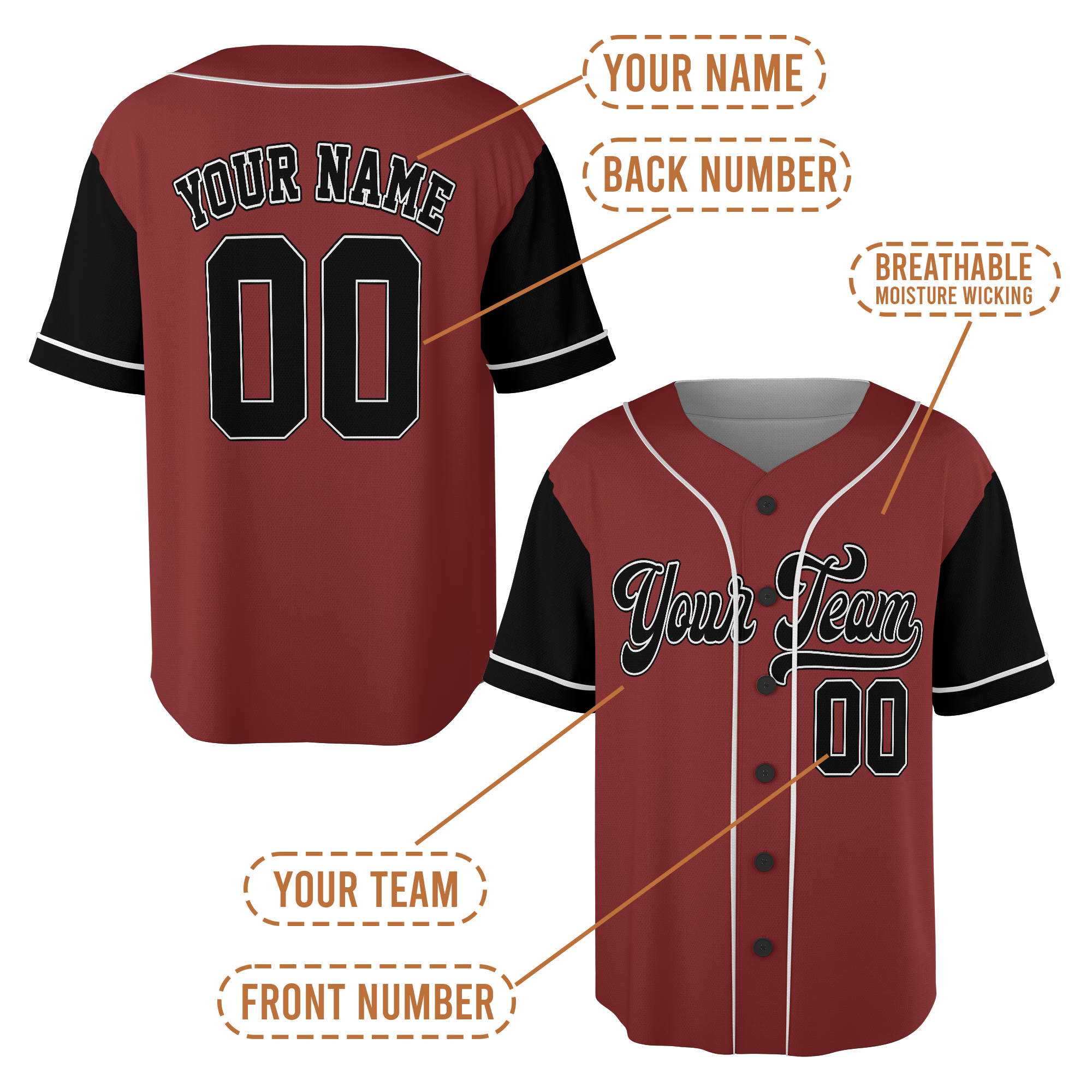 Custom Red-Black Baseball Jersey  With Team Name Number Logo