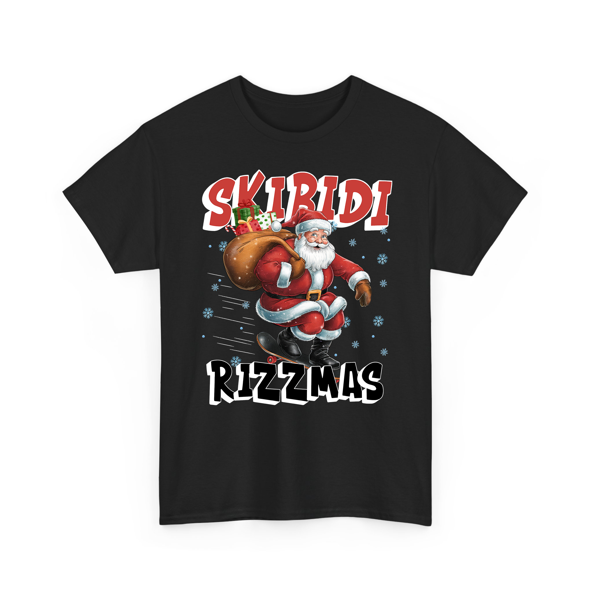 Skibidi Rizzmas Santa Claus Playing Skateboard Funny Christmas T-Shirt