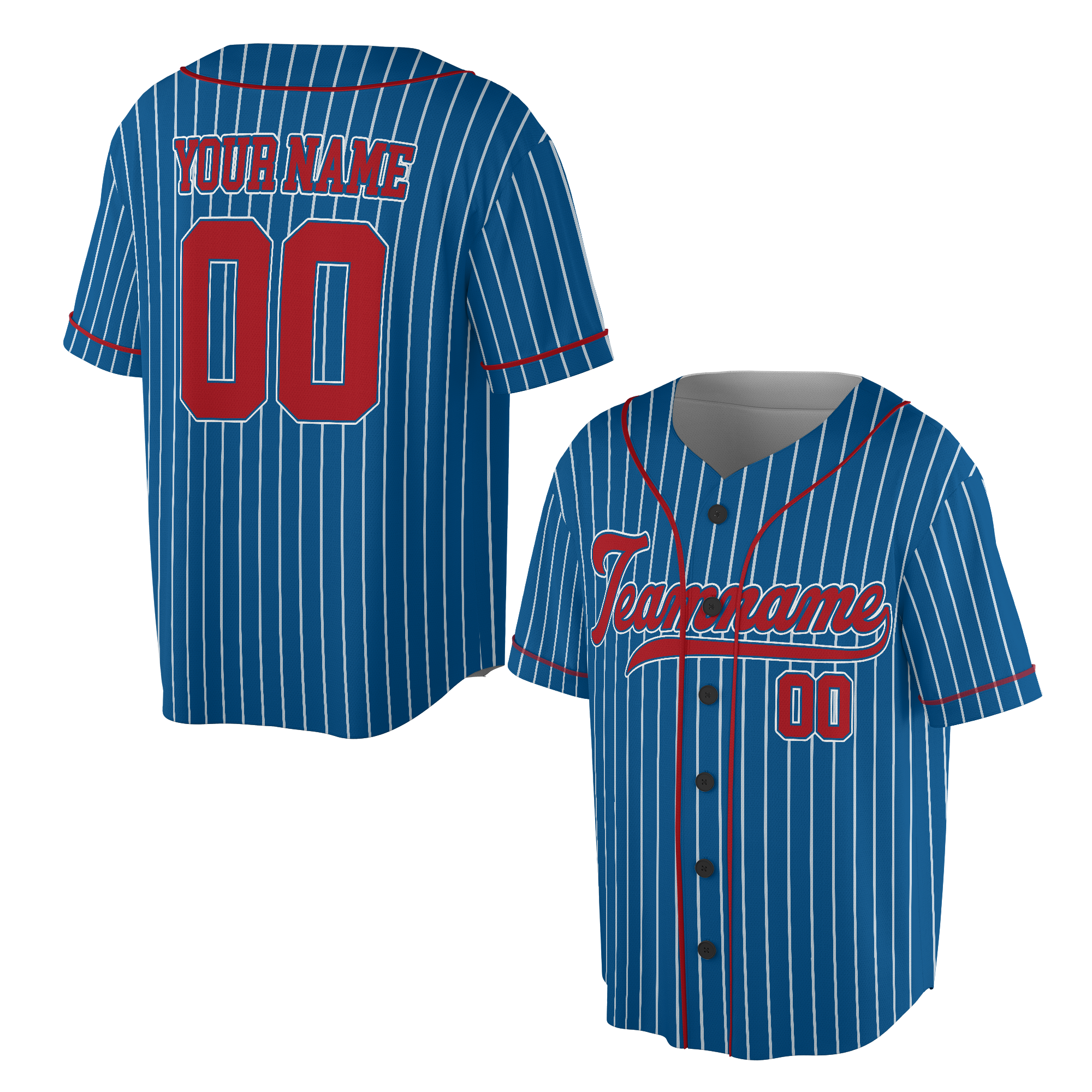 Custom Blue-Red Striped Baseball Jersey With Team Name Number Logo