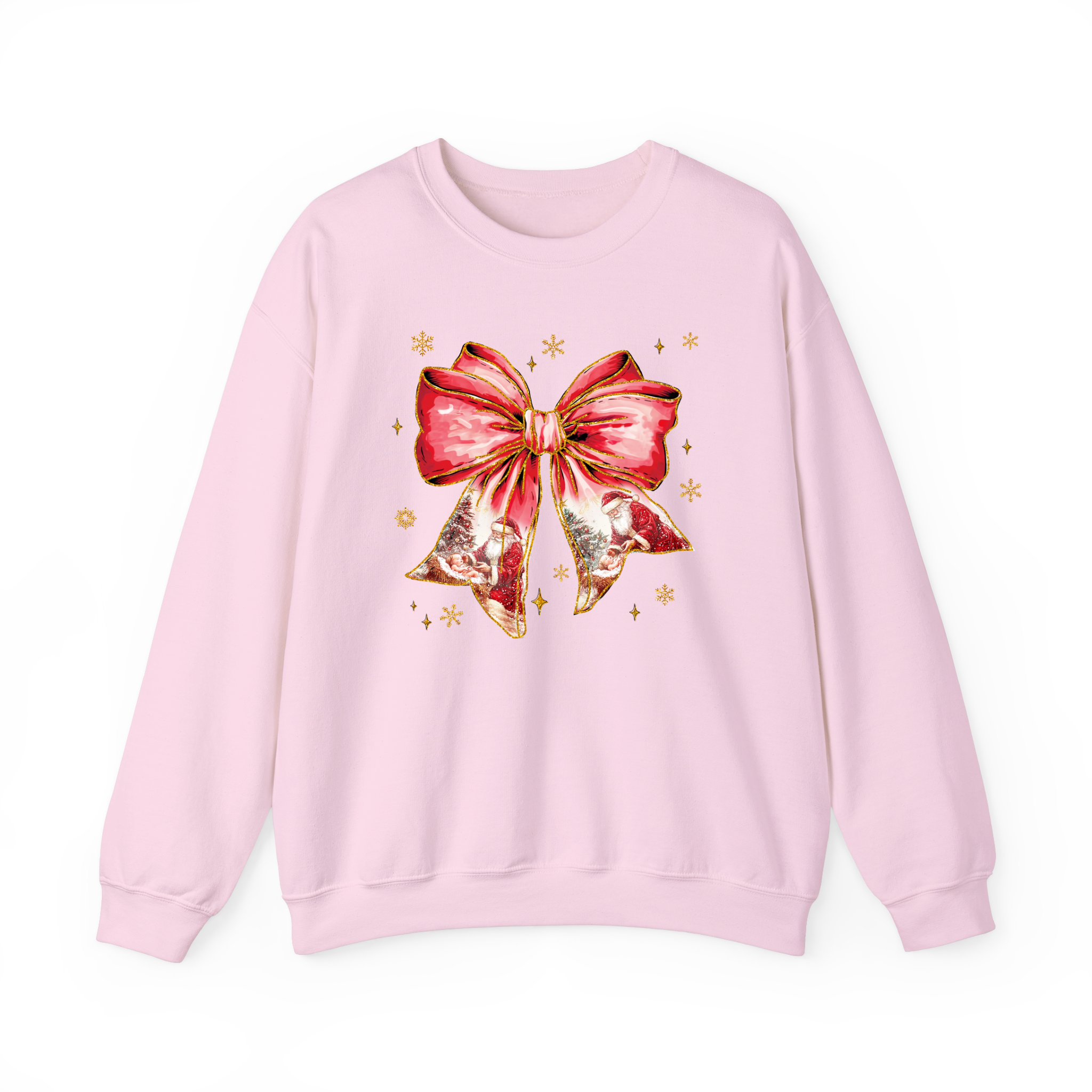 Santa Christmas Coquette Watercolor Sweatshirt, Girly Bow Shirt