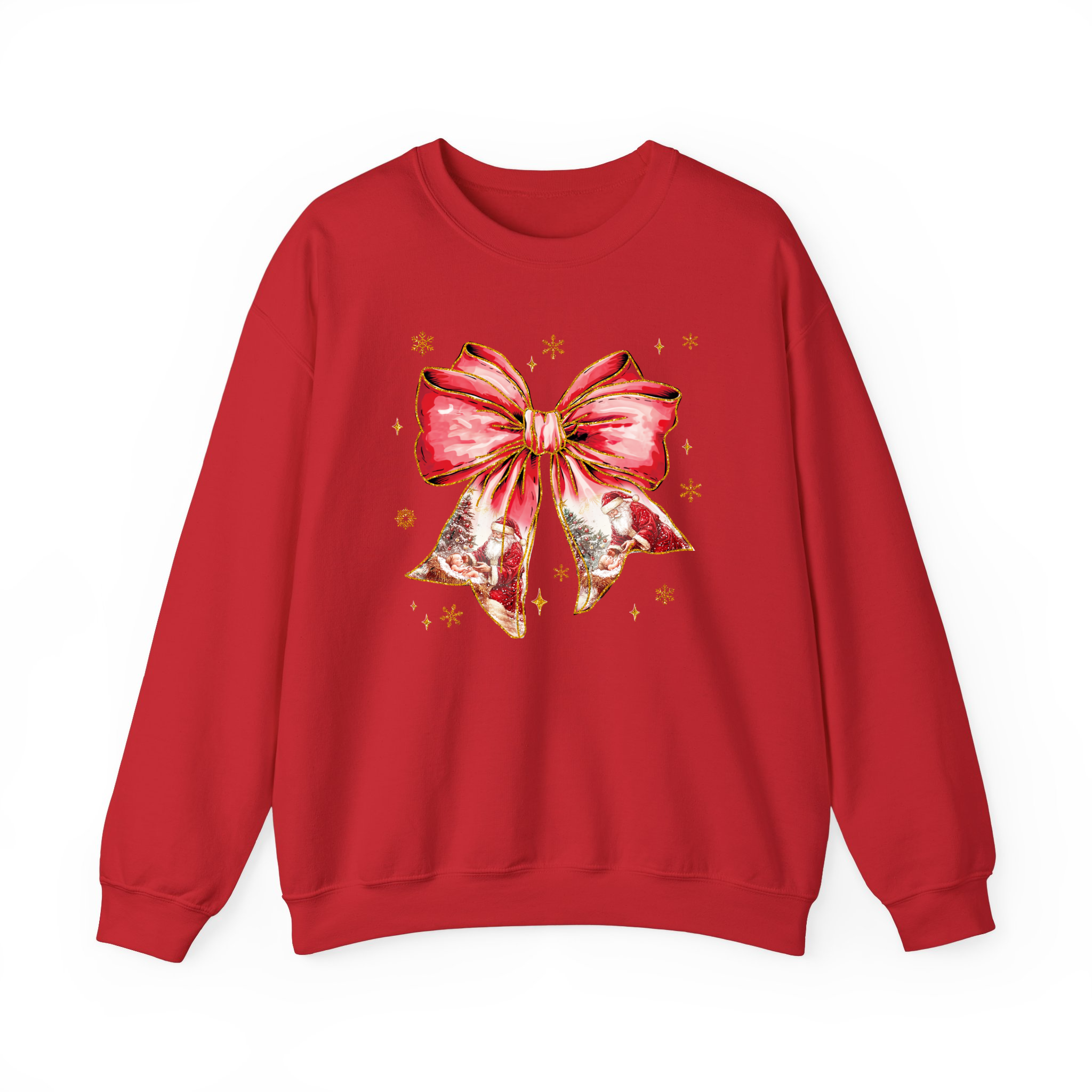 Santa Christmas Coquette Watercolor Sweatshirt, Girly Bow Shirt