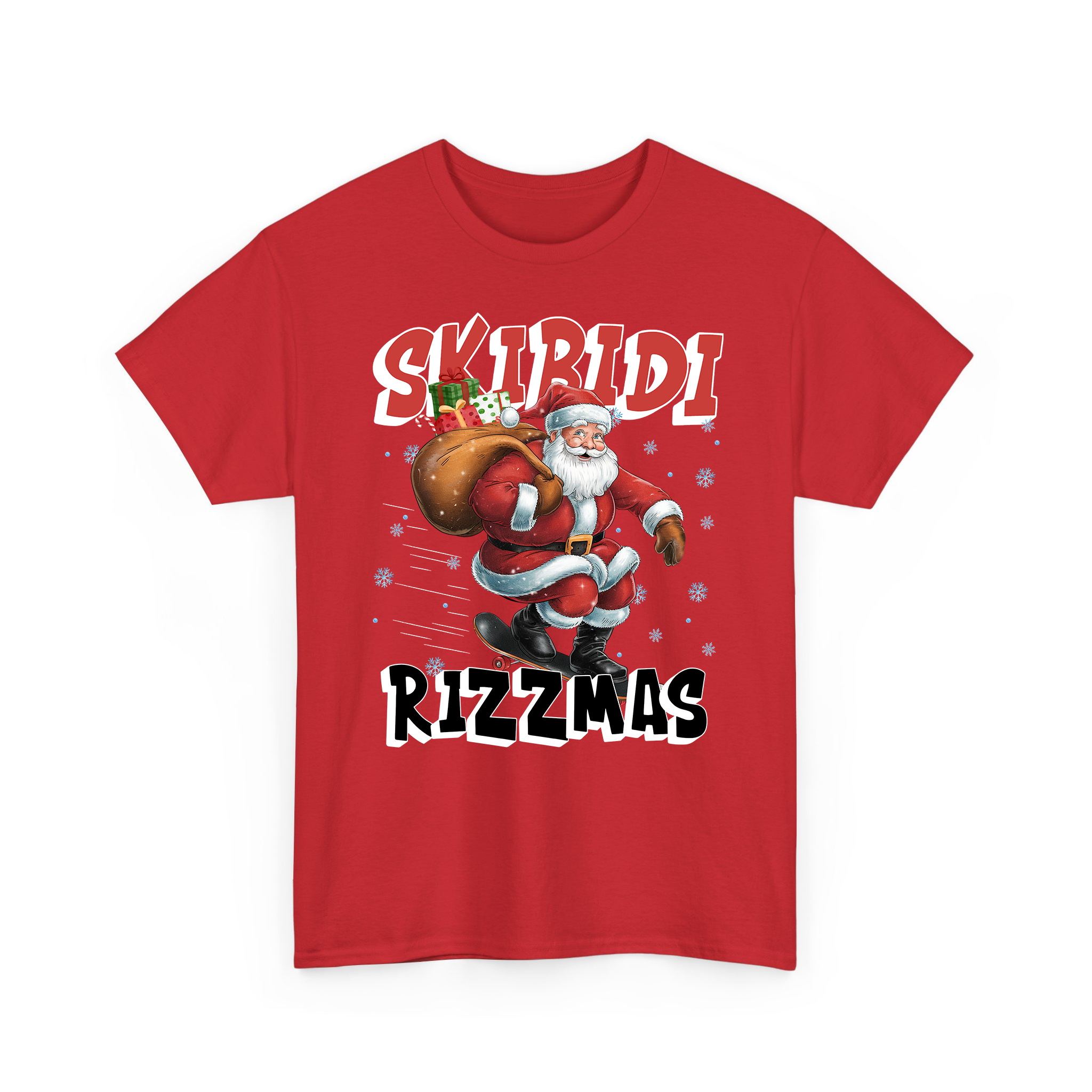 Skibidi Rizzmas Santa Claus Playing Skateboard Funny Christmas T-Shirt