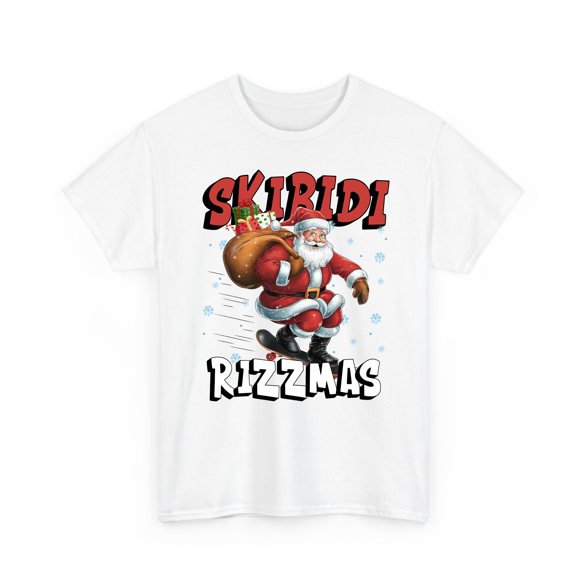 Skibidi Rizzmas Santa Claus Playing Skateboard Funny Christmas T-Shirt