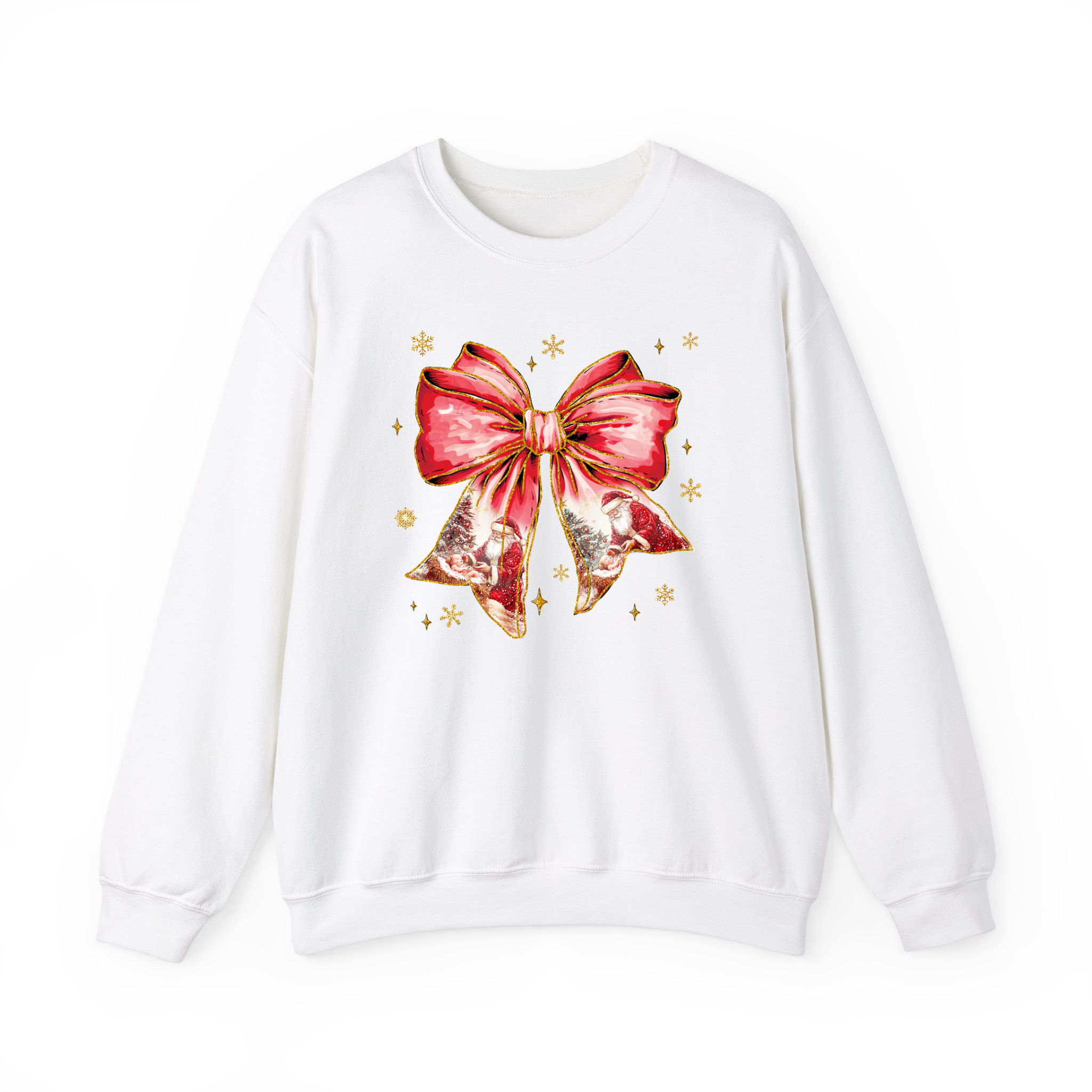 Santa Christmas Coquette Watercolor Sweatshirt, Girly Bow Shirt