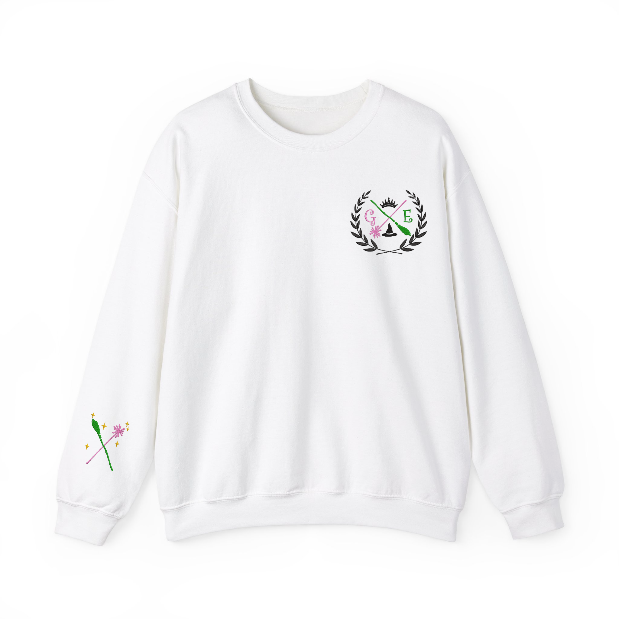 Pink and Green E & G Shiz Wizard University Embroidered Sweatshirt, Gift for Musical Movie Fan