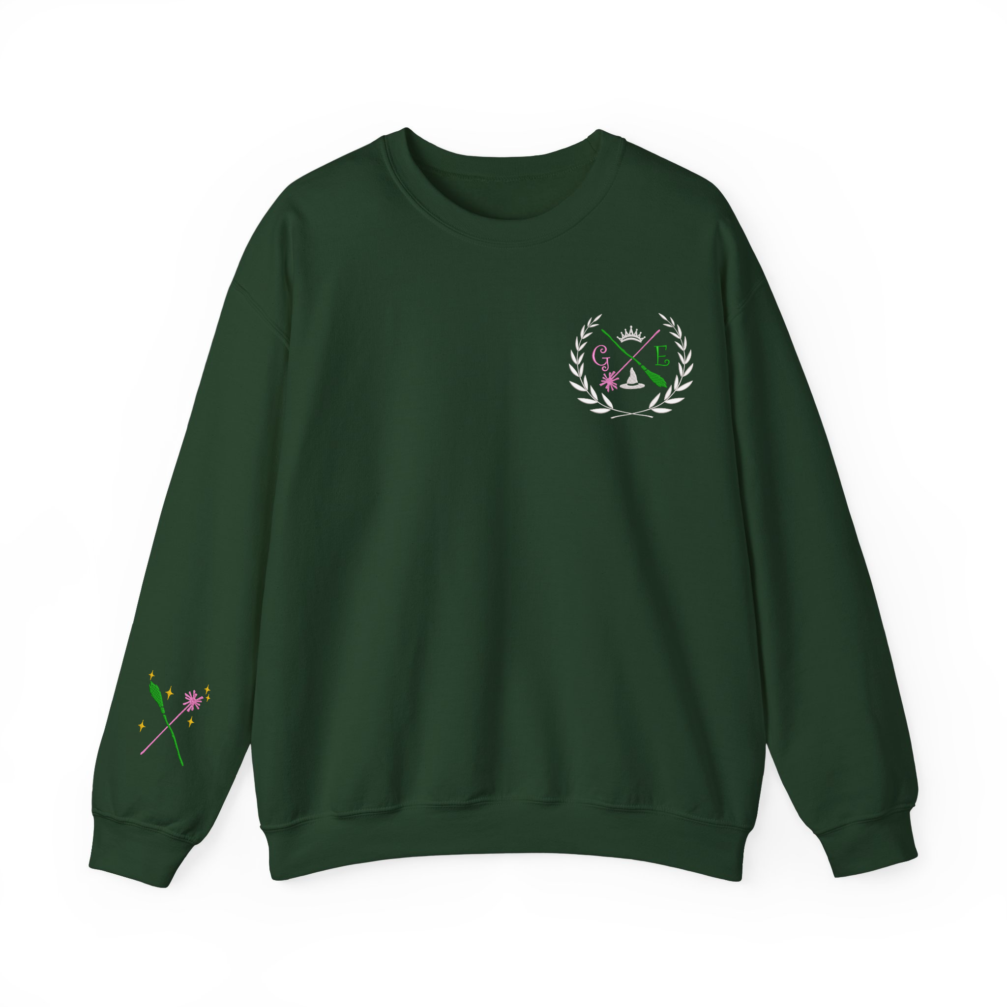 Pink and Green E & G Shiz Wizard University Embroidered Sweatshirt, Gift for Musical Movie Fan