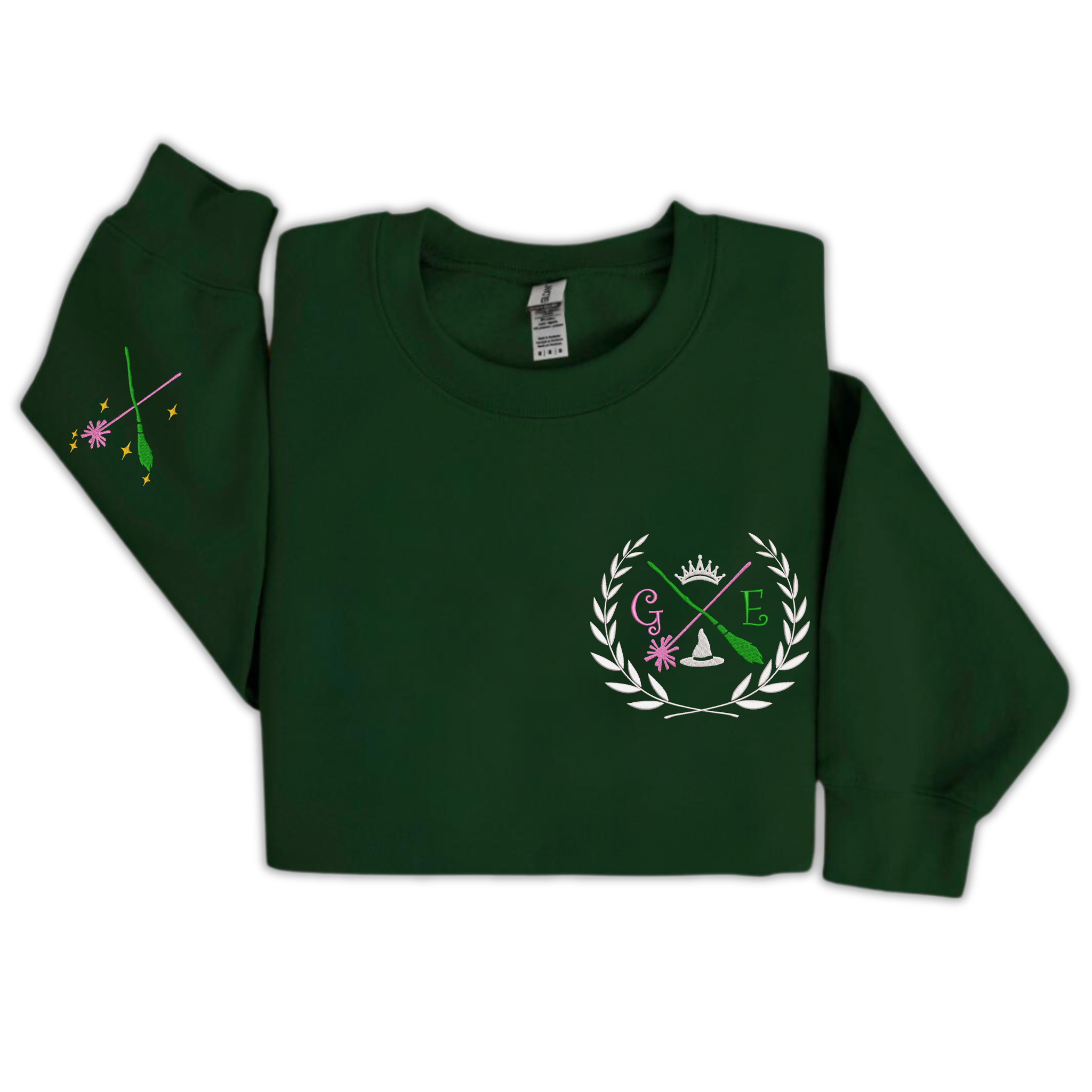 Pink and Green E & G Shiz Wizard University Embroidered Sweatshirt, Gift for Musical Movie Fan