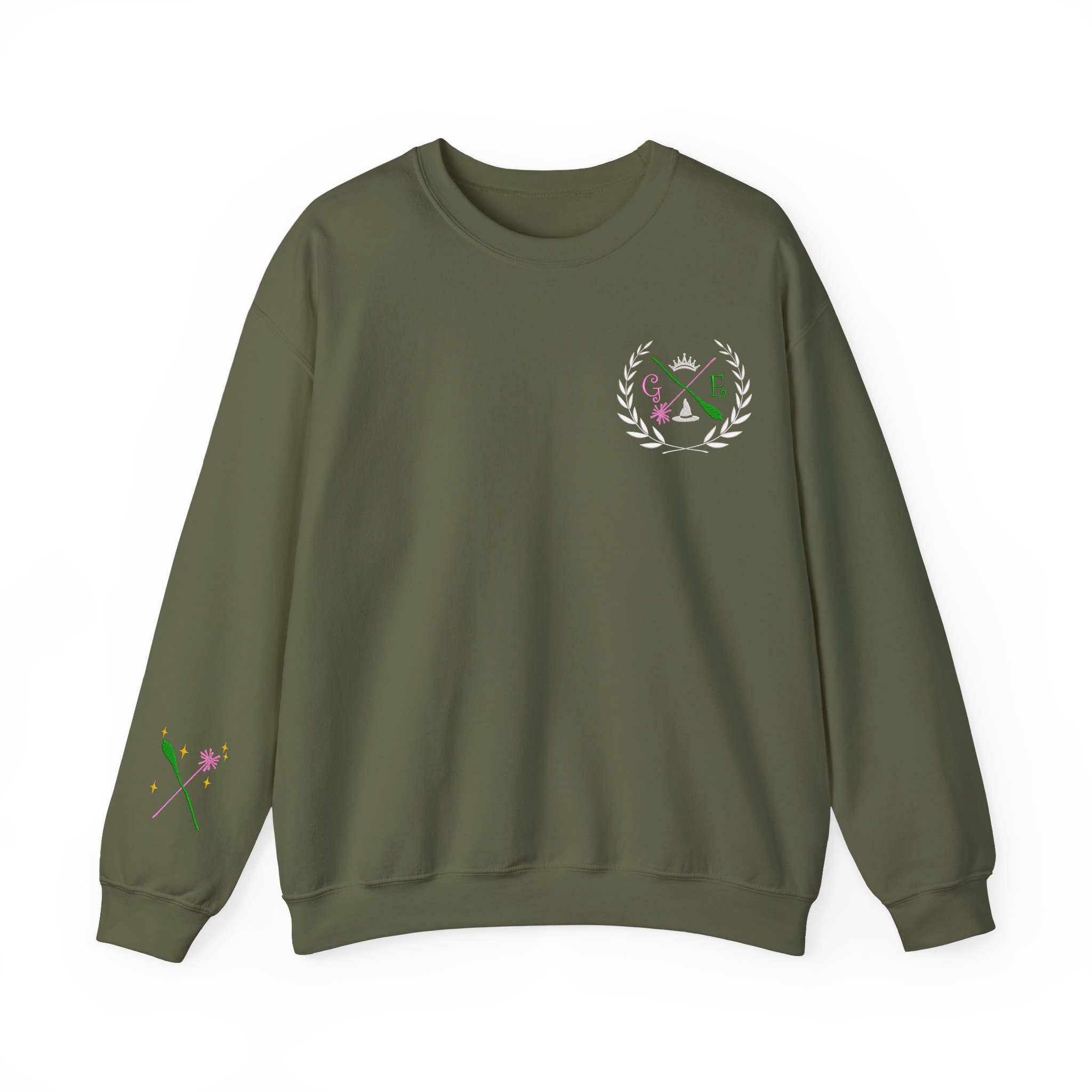 Pink and Green E & G Shiz Wizard University Embroidered Sweatshirt, Gift for Musical Movie Fan