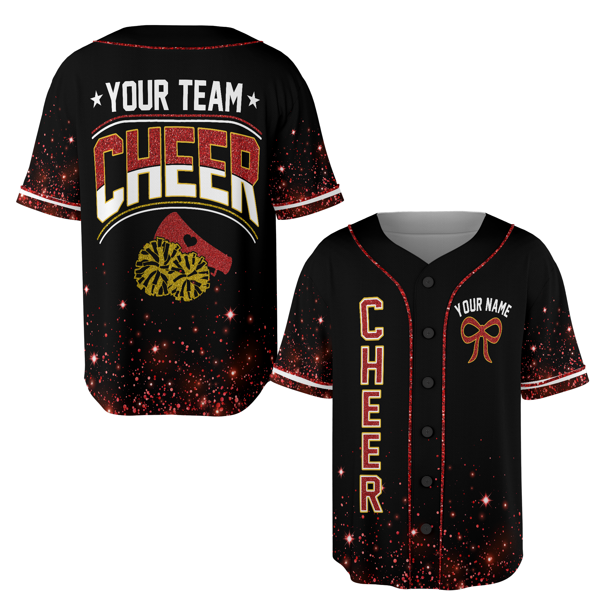 Custom Team Glitter Cheer Baseball Jersey