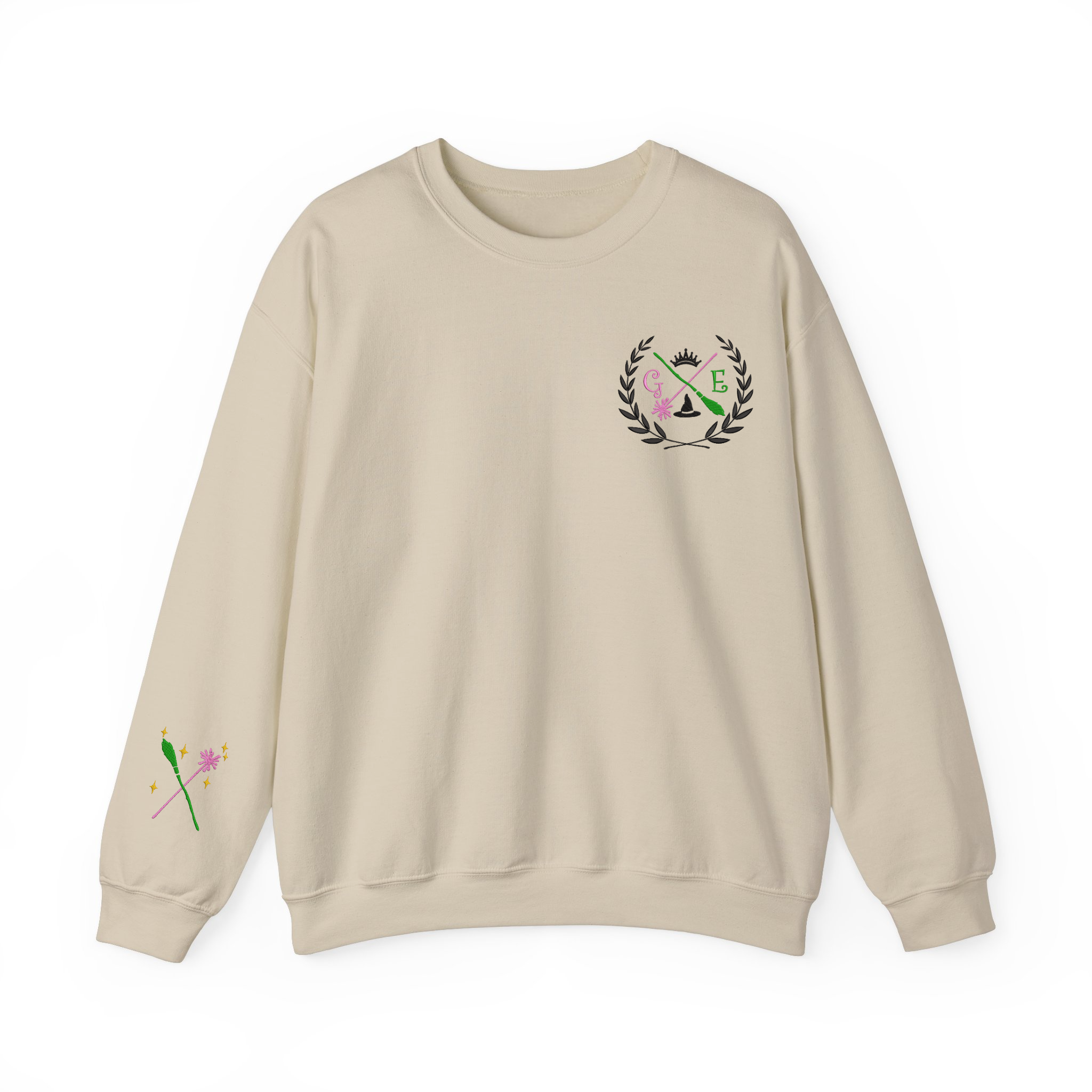 Pink and Green E & G Shiz Wizard University Embroidered Sweatshirt, Gift for Musical Movie Fan