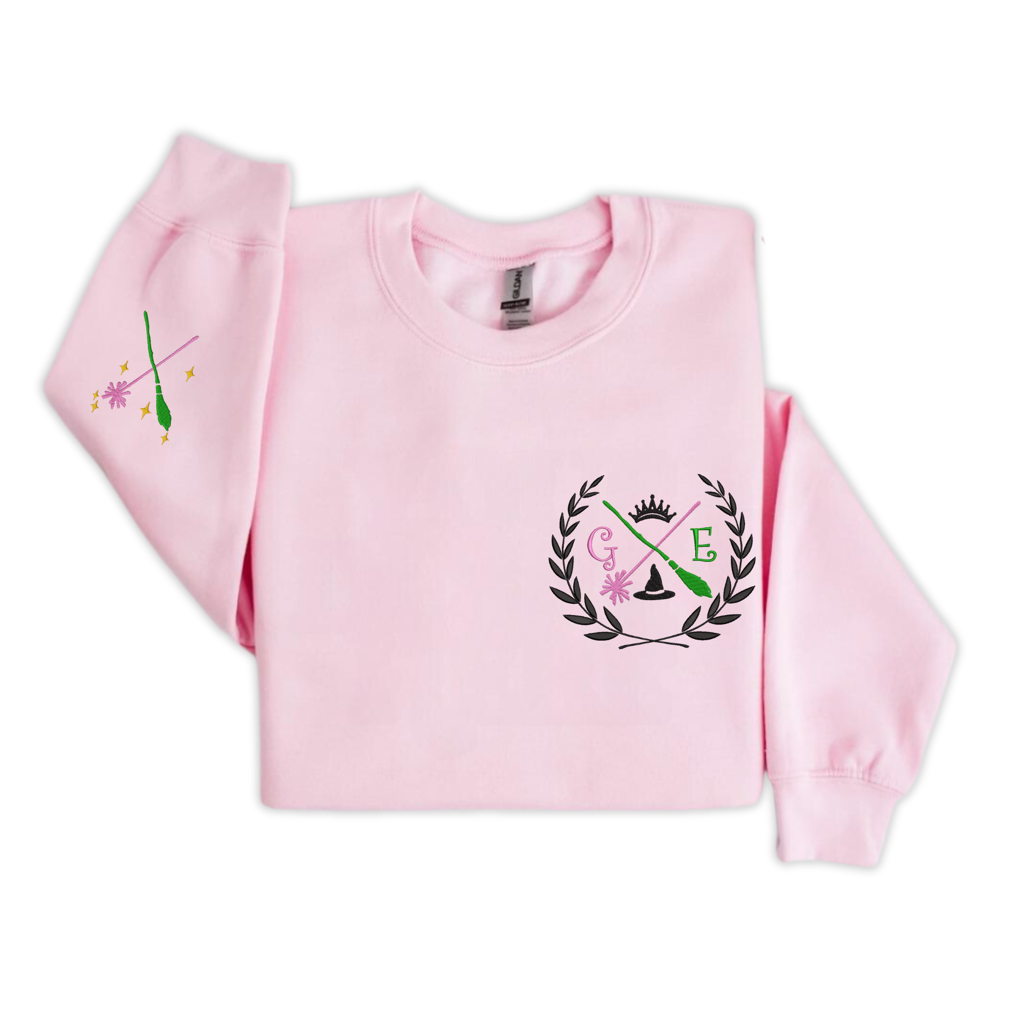 Pink and Green E & G Shiz Wizard University Embroidered Sweatshirt, Gift for Musical Movie Fan