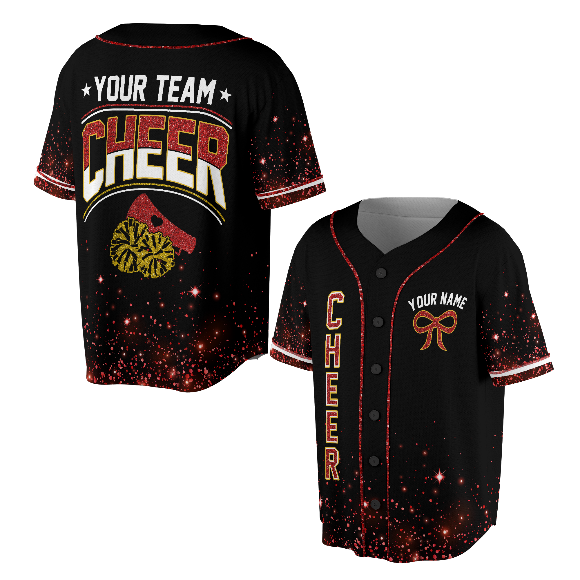 Custom Team Glitter Cheer Baseball Jersey