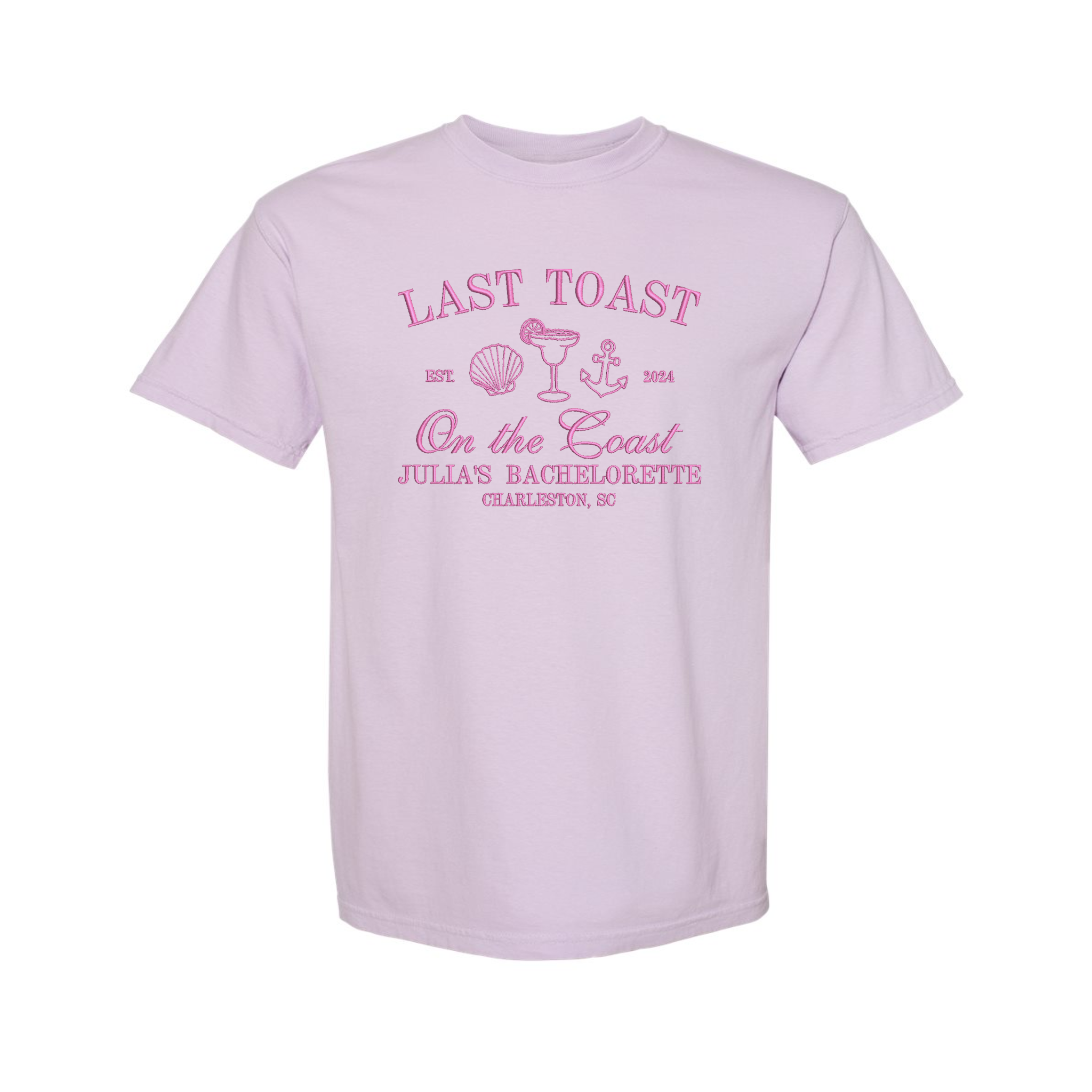 Last Toast on the Coast Beach Personalized Bridal Bachelorette Party Embroidered Comfort Color T-shirt