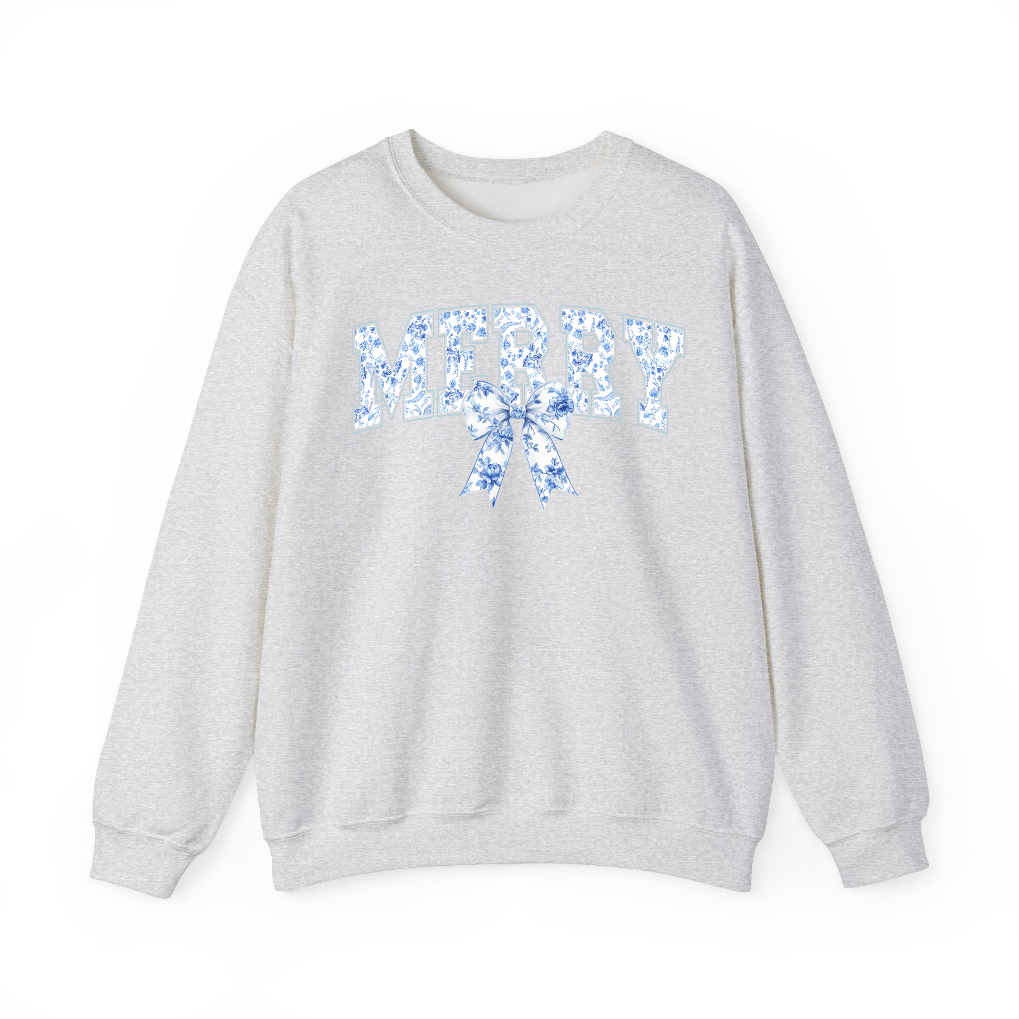 MERRY Blue Toile de Jouy Bow Girly Coquette Christmas Sweatshirt