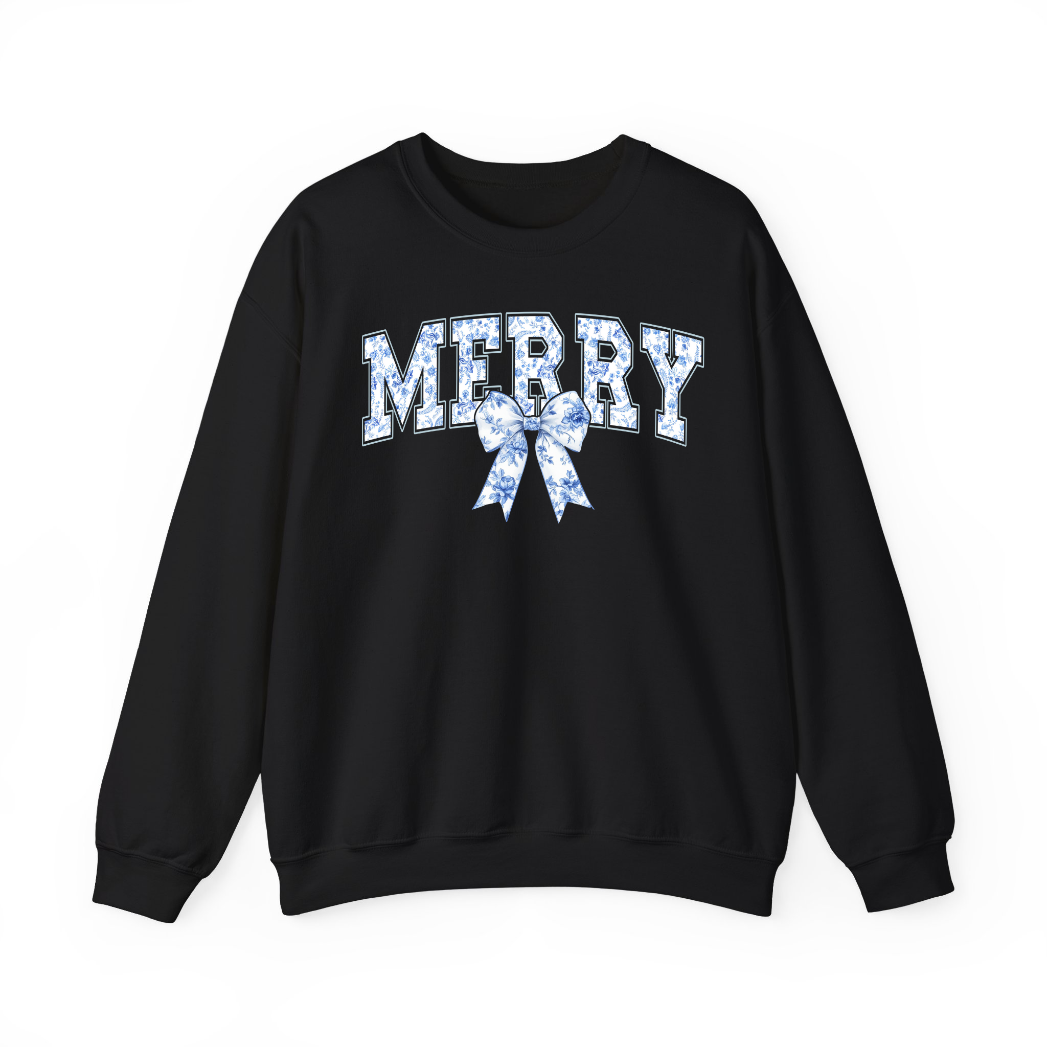 MERRY Blue Toile de Jouy Bow Girly Coquette Christmas Sweatshirt