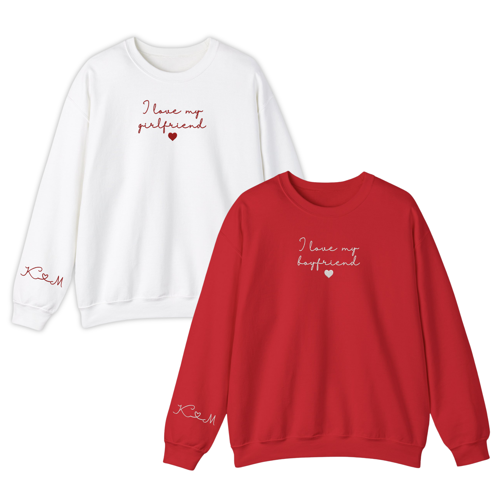 Personalized Matching Couple Embroidered Valentine Sweatshirt, Hoodie With Sleeve