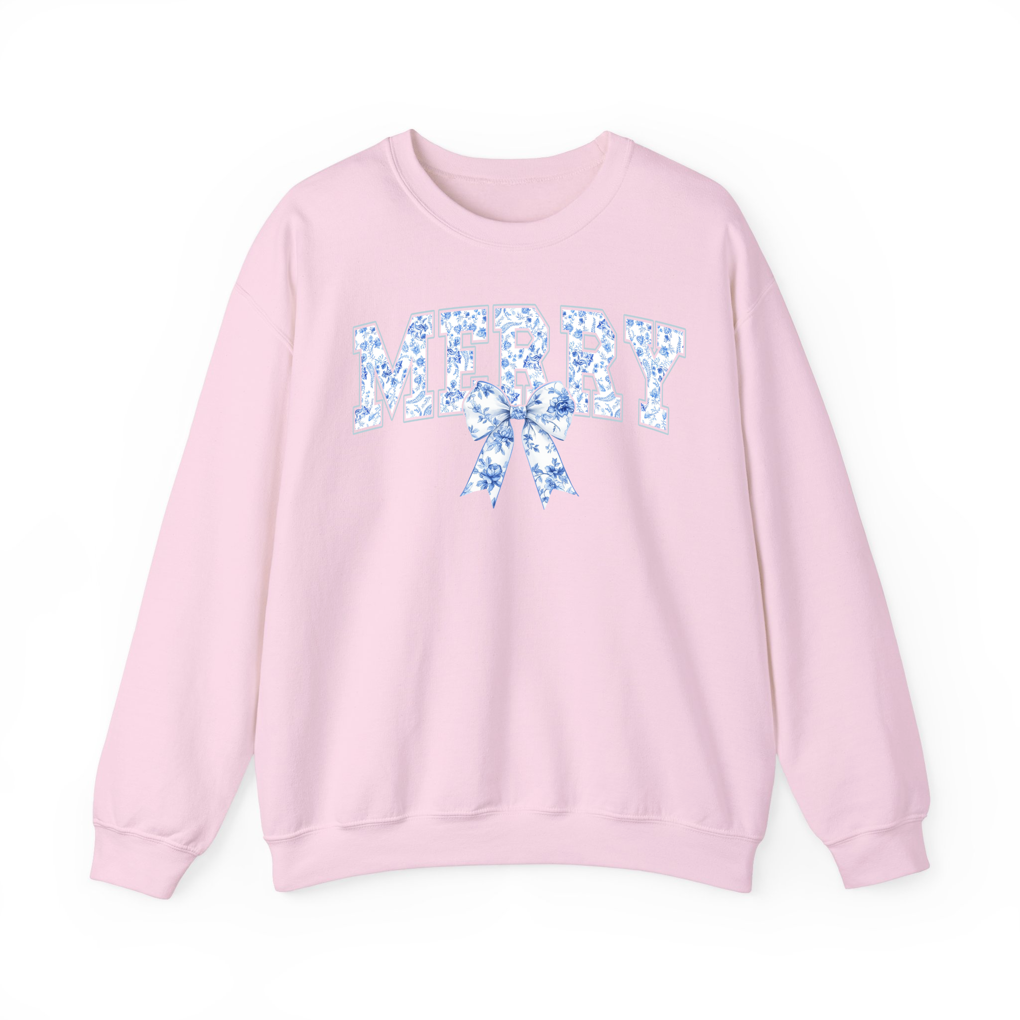 MERRY Blue Toile de Jouy Bow Girly Coquette Christmas Sweatshirt