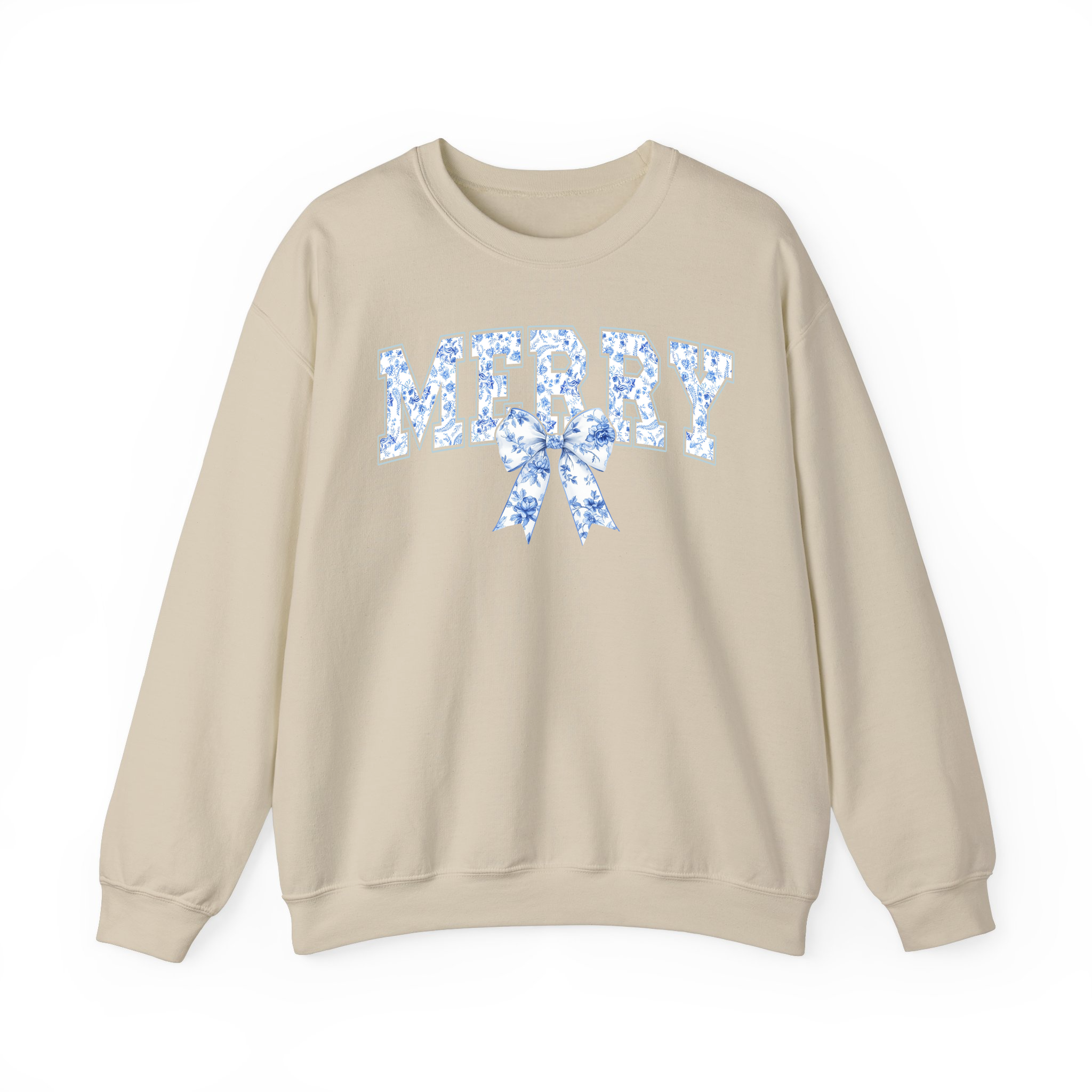 MERRY Blue Toile de Jouy Bow Girly Coquette Christmas Sweatshirt