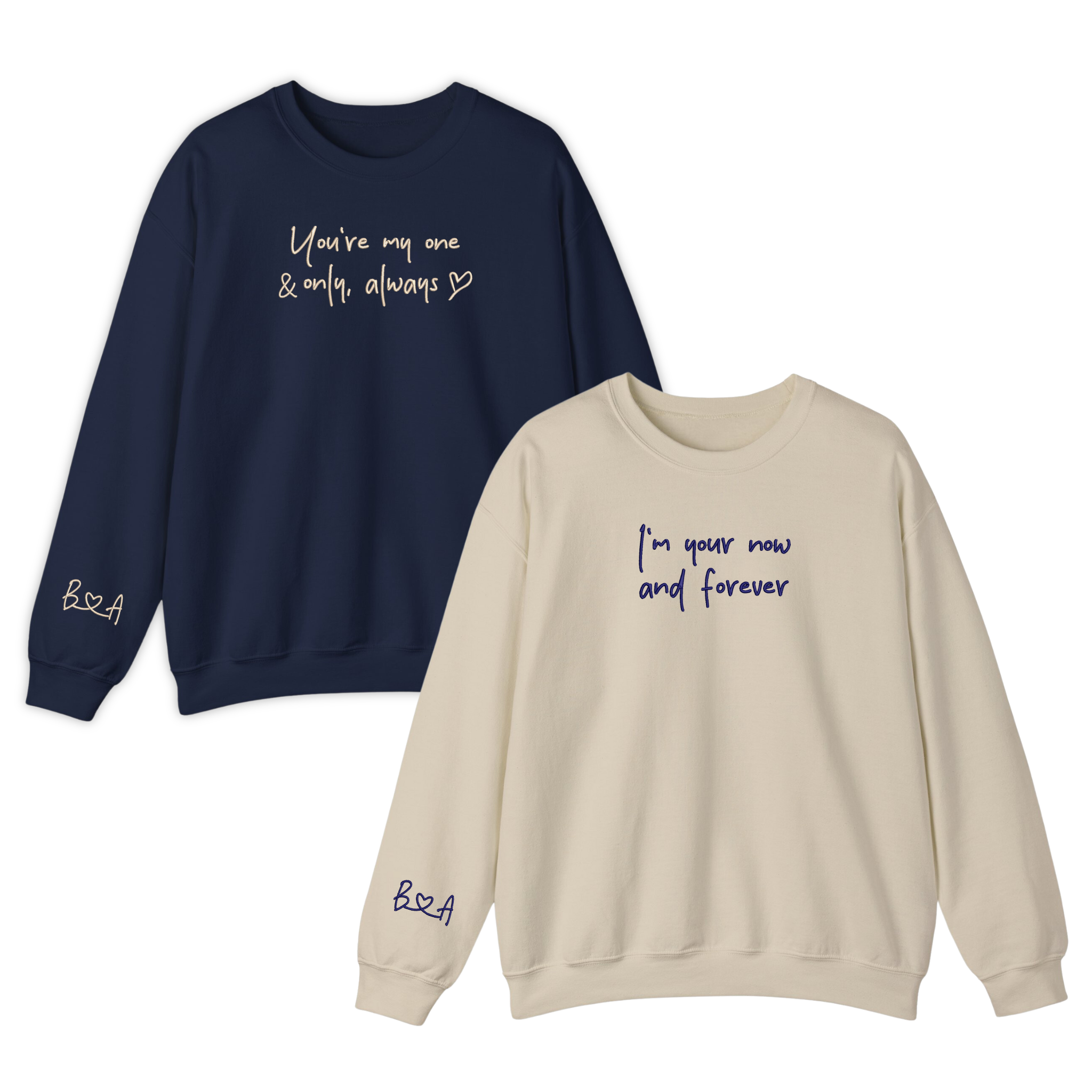 Personalized Matching Couple Embroidered Valentine Sweatshirt, Hoodie With Sleeve