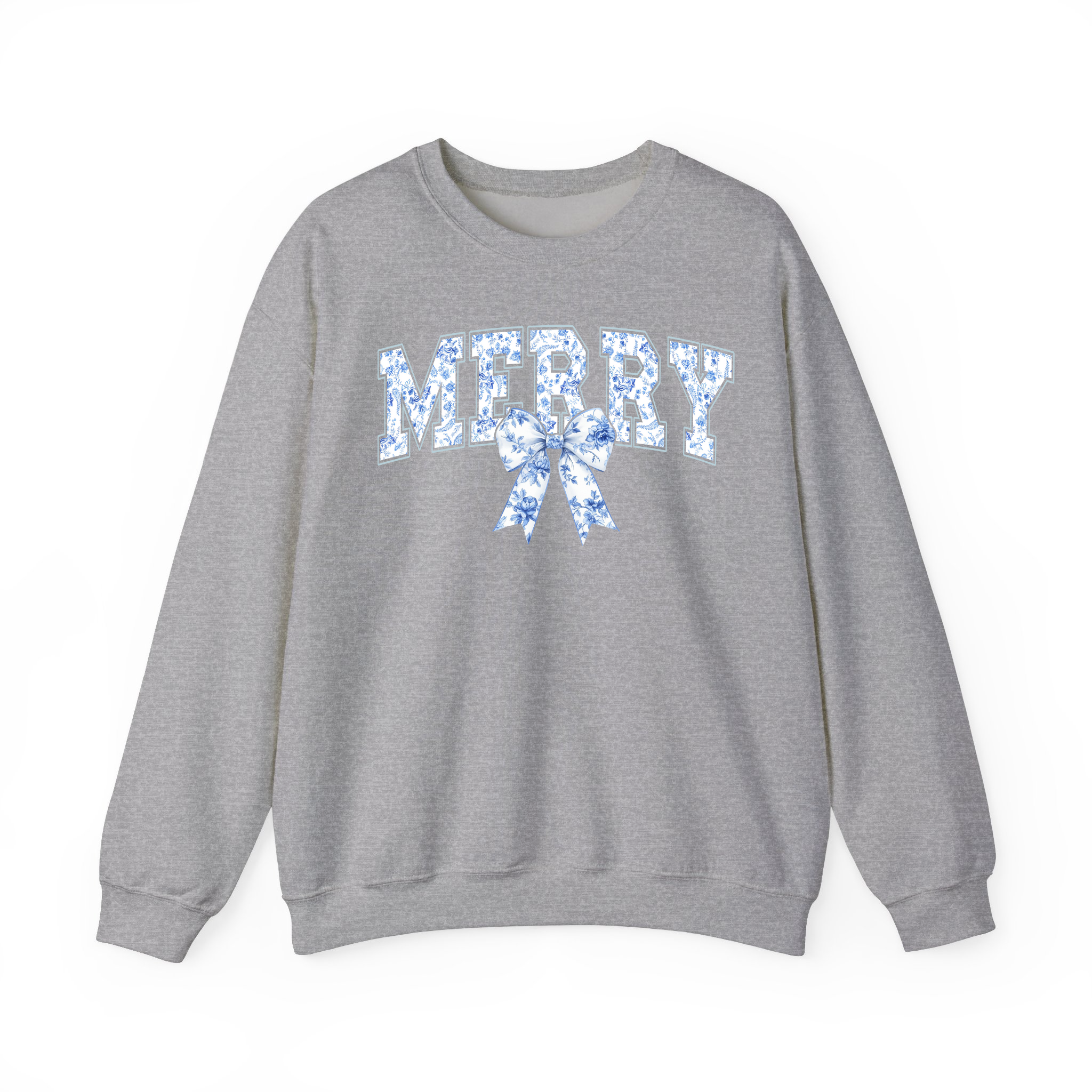 MERRY Blue Toile de Jouy Bow Girly Coquette Christmas Sweatshirt