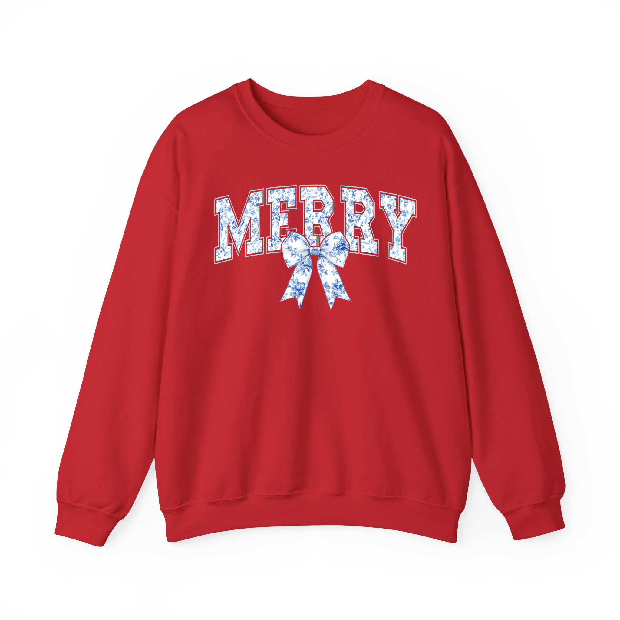 MERRY Blue Toile de Jouy Bow Girly Coquette Christmas Sweatshirt