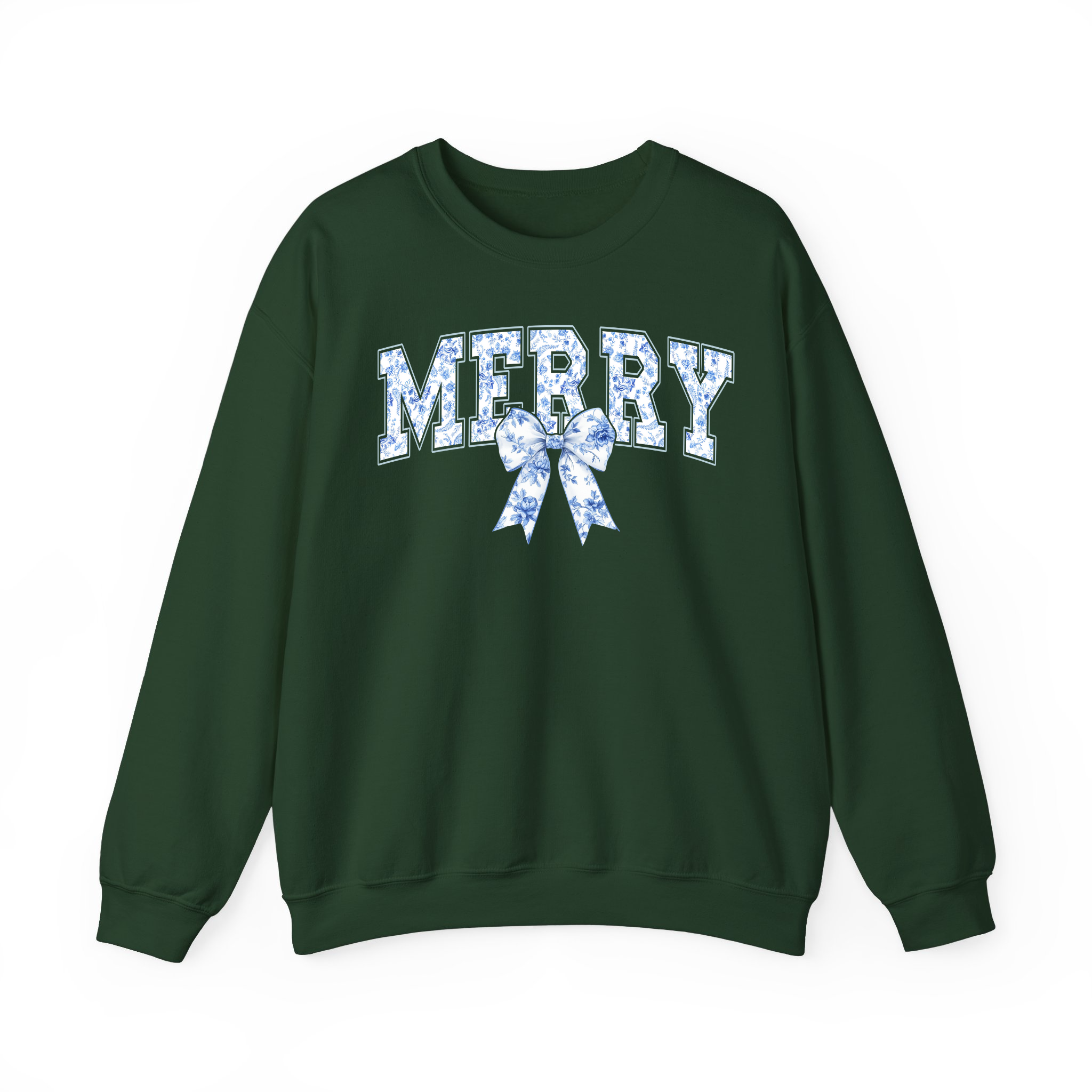 MERRY Blue Toile de Jouy Bow Girly Coquette Christmas Sweatshirt