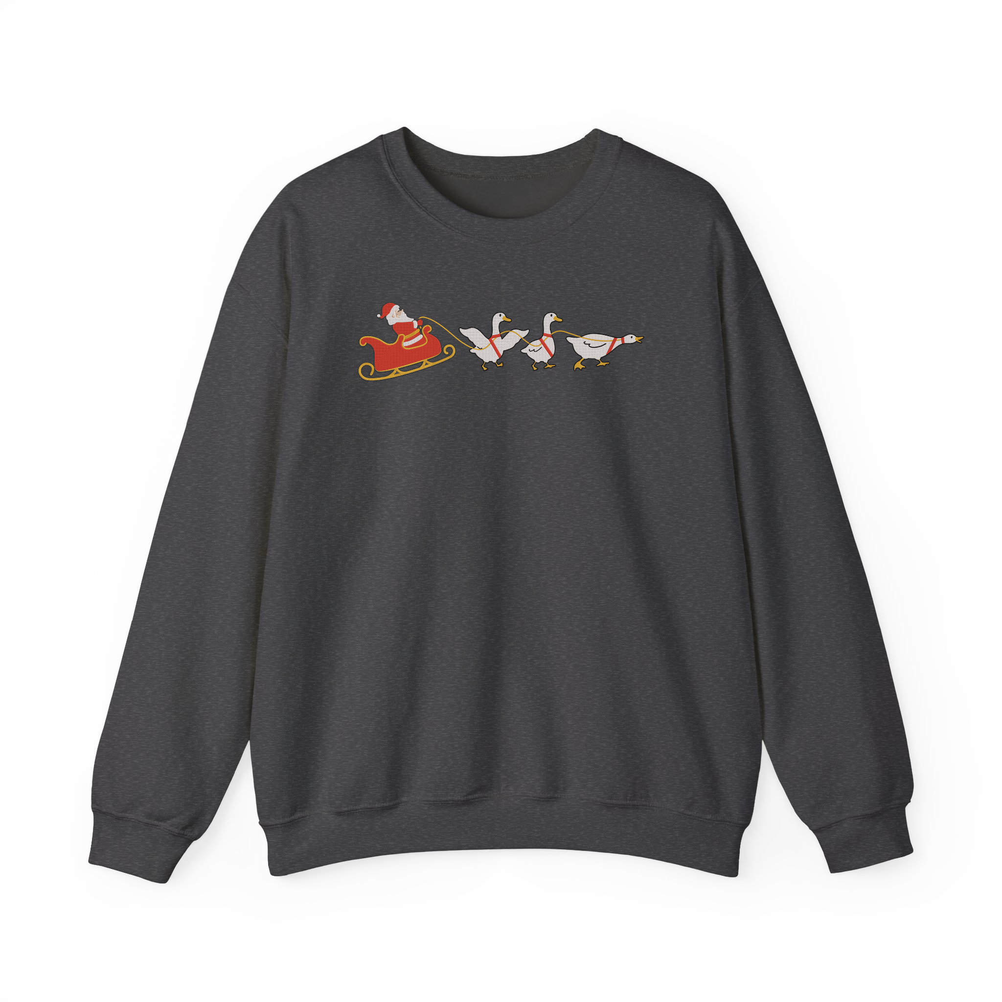 Funny Christmas Silly Goose Sleigh and Santa Embroidered Sweatshirt