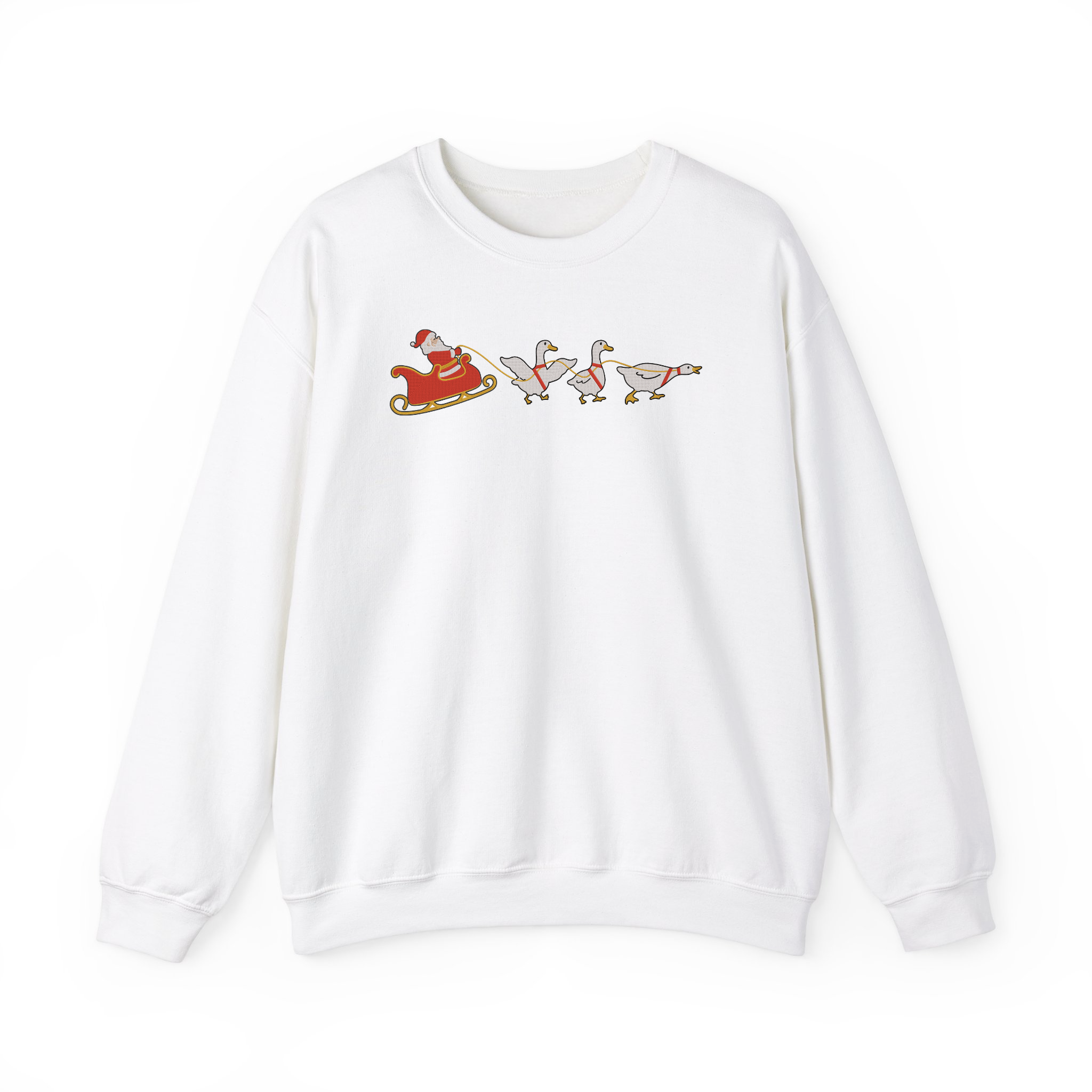 Funny Christmas Silly Goose Sleigh and Santa Embroidered Sweatshirt