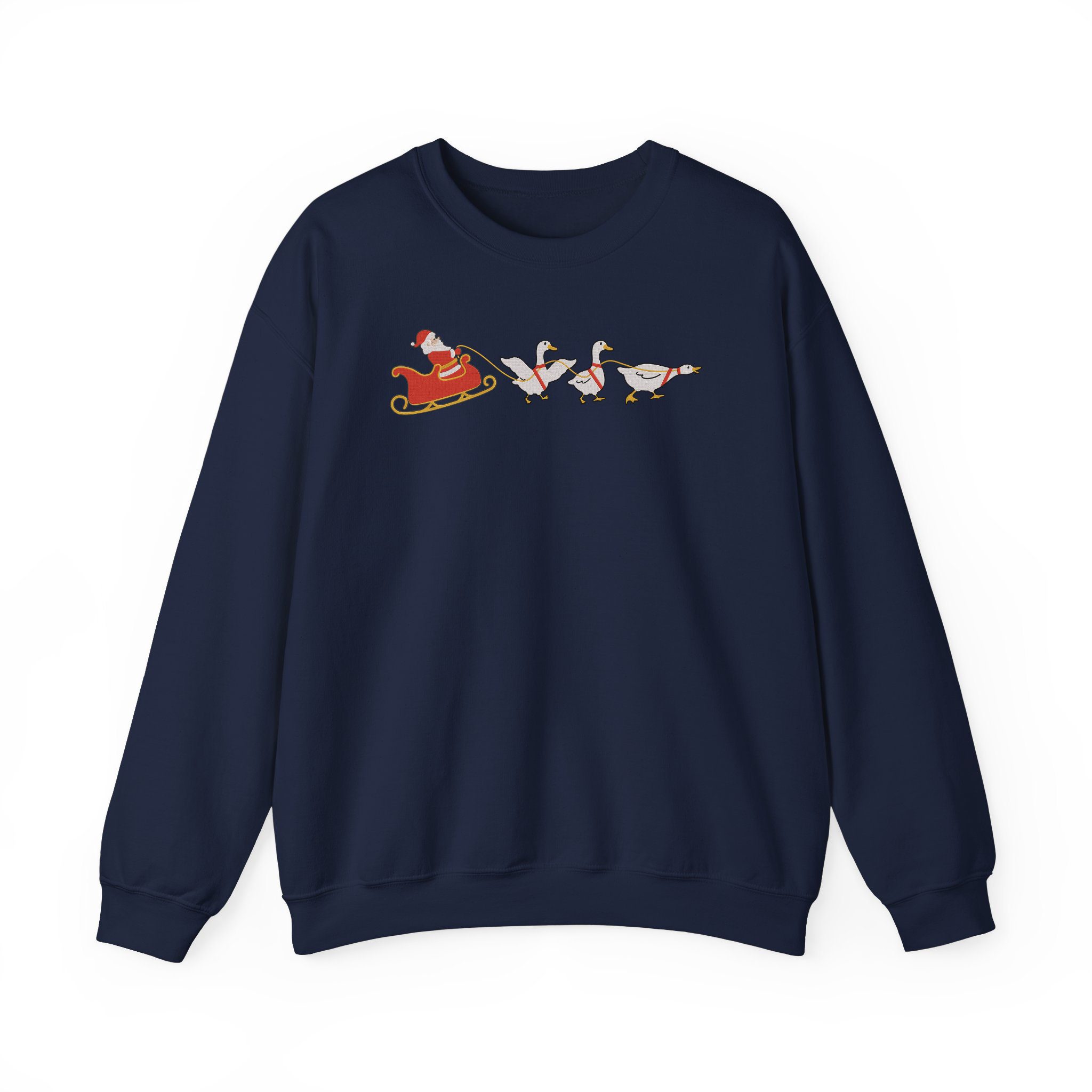 Funny Christmas Silly Goose Sleigh and Santa Embroidered Sweatshirt