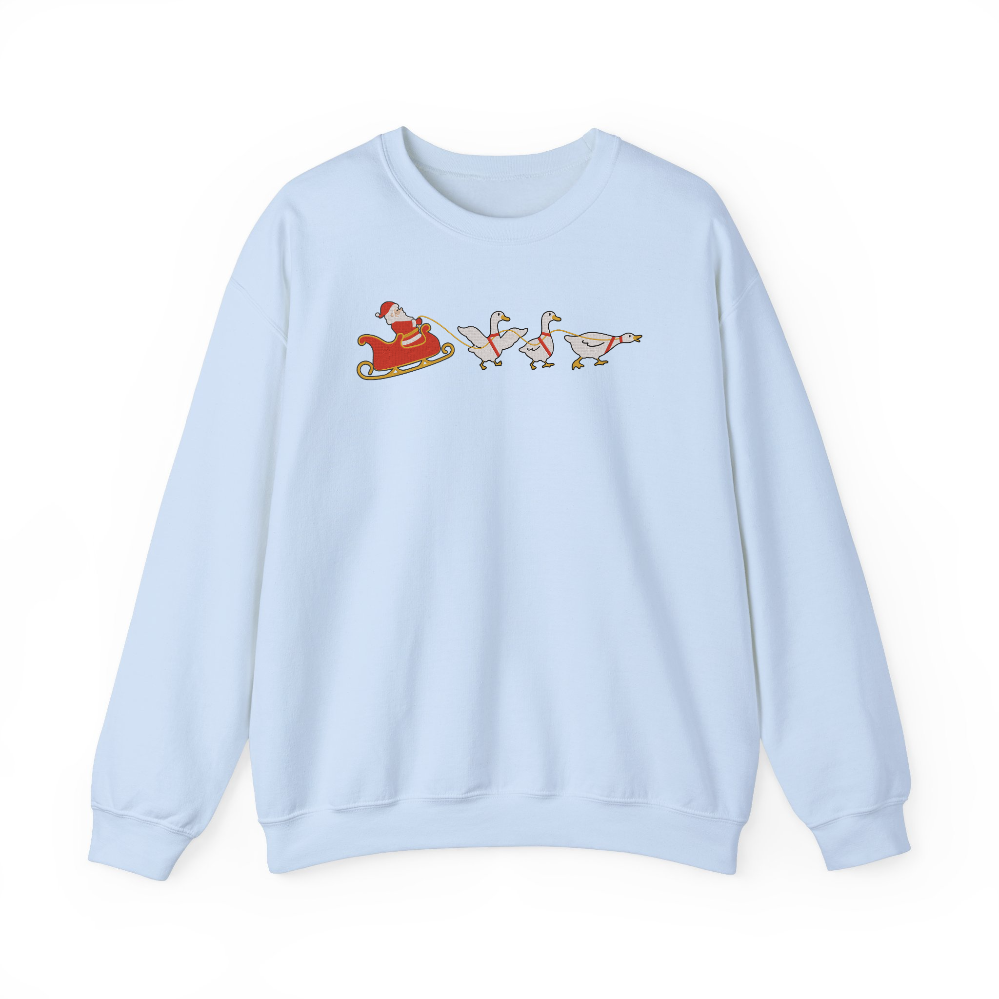 Funny Christmas Silly Goose Sleigh and Santa Embroidered Sweatshirt