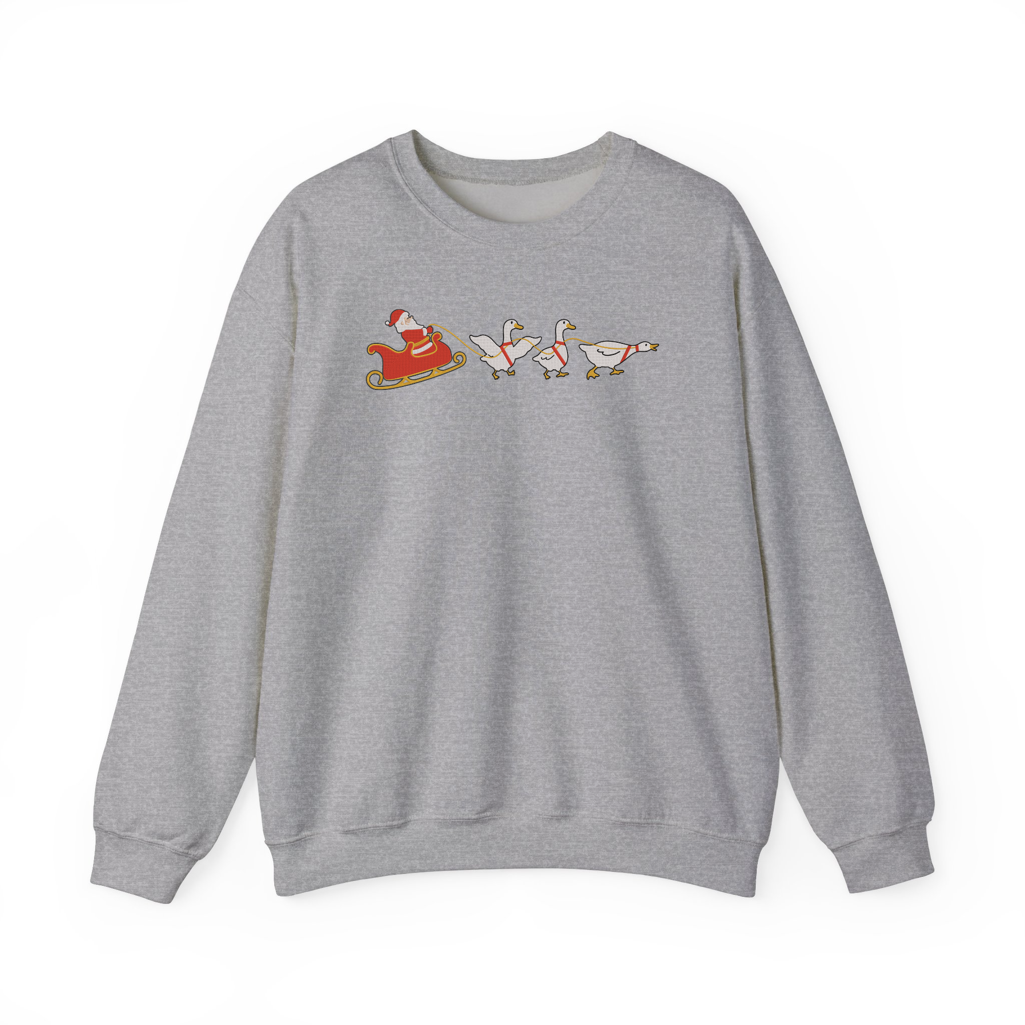 Funny Christmas Silly Goose Sleigh and Santa Embroidered Sweatshirt