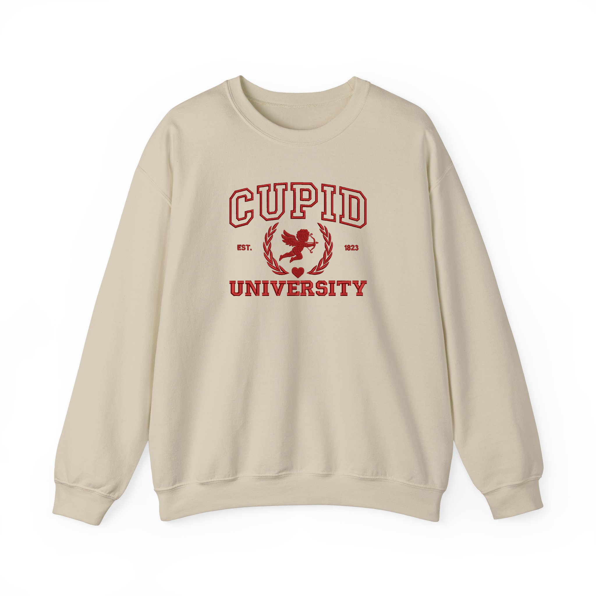 Valentine's Day Cupid University Embroidered T-shirt, Sweatshirt For Couple