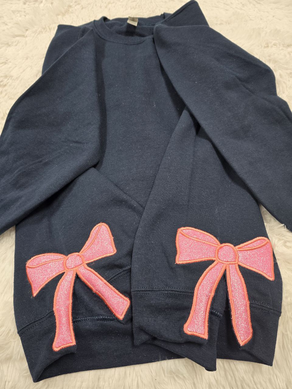 2-Side Bow Blink Glitter Appliqué Embroidered Sweatshirt