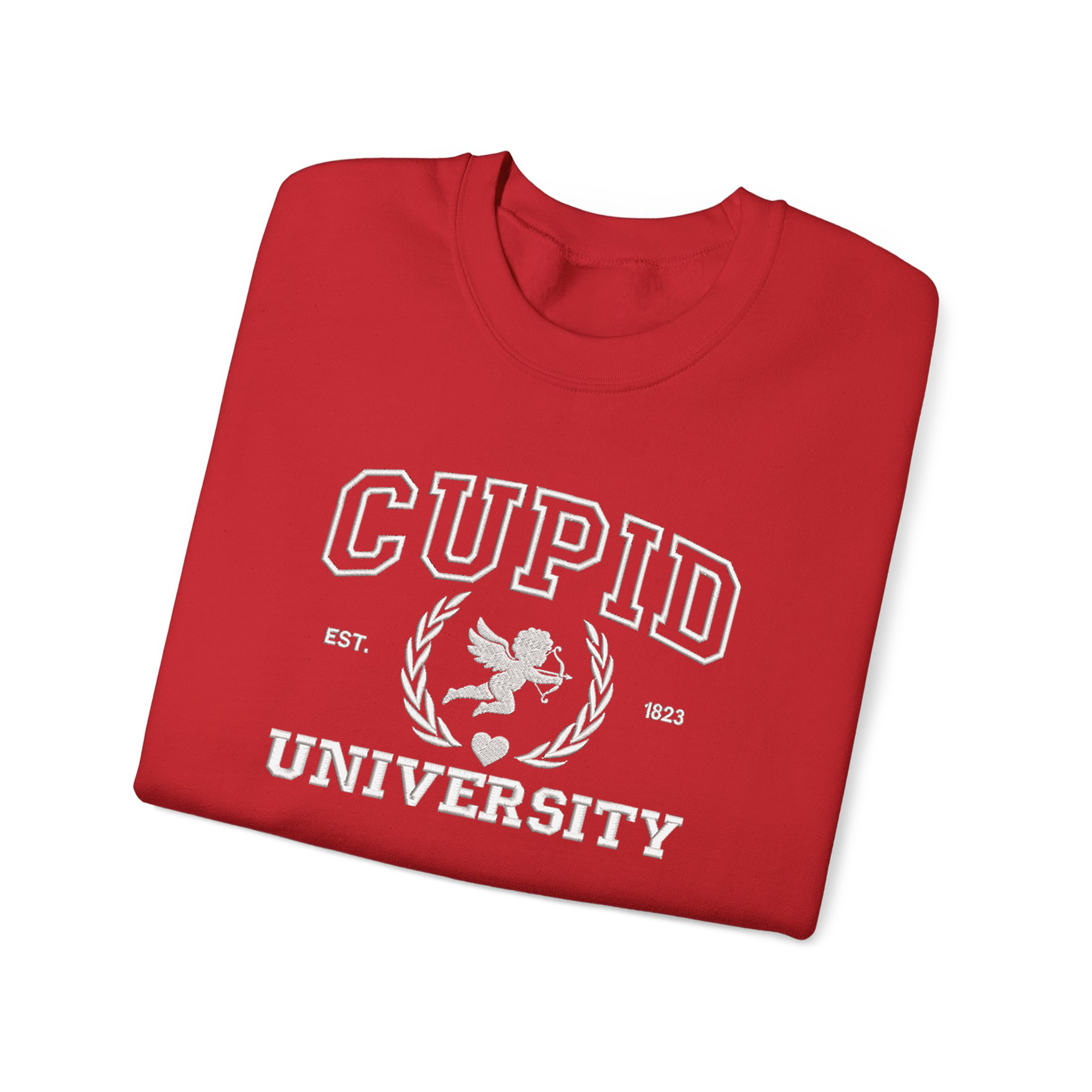 Valentine's Day Cupid University Embroidered T-shirt, Sweatshirt For Couple