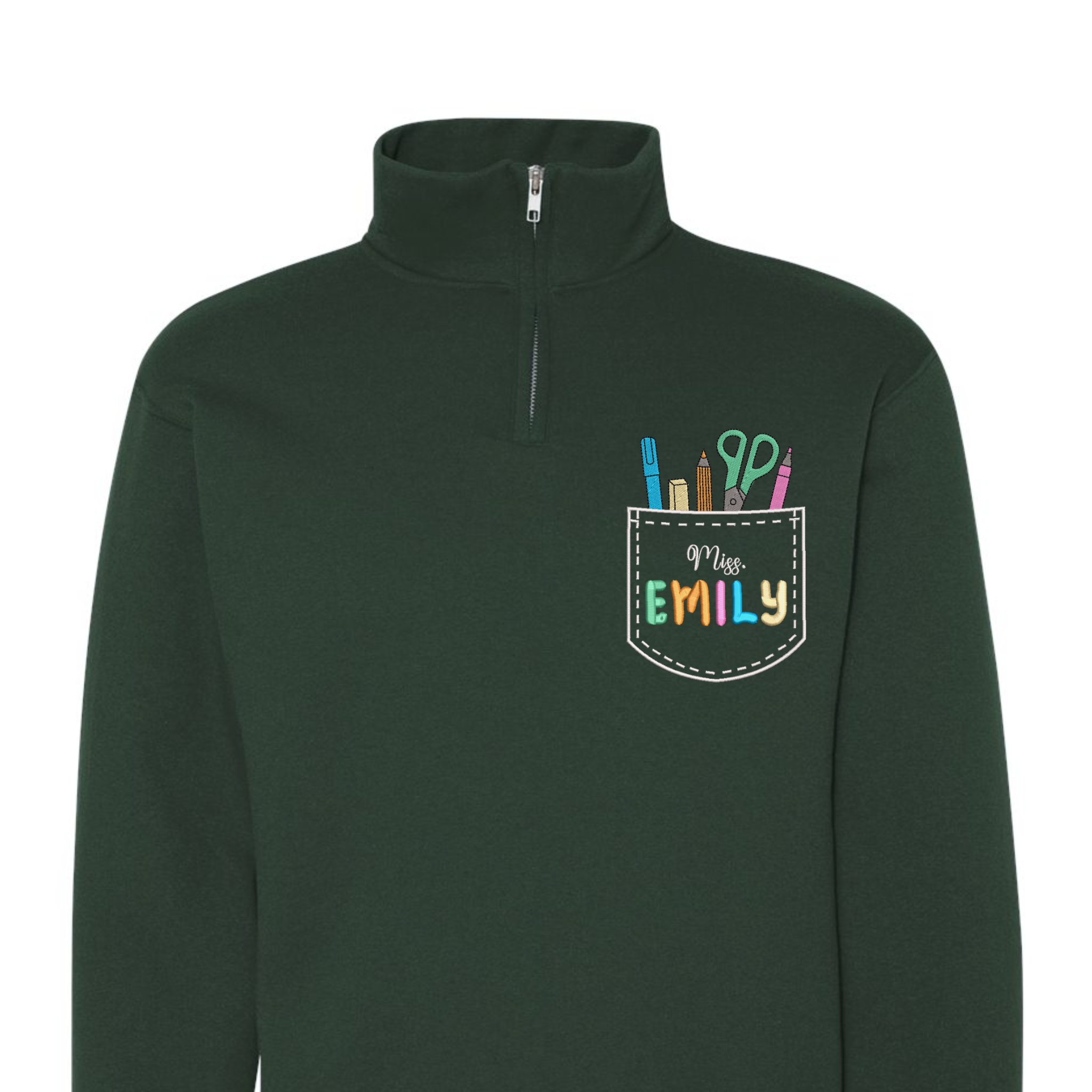 Pocket Personalized Teacher Name, Back to School Embroidered Quarter-Zip Sweatshirt