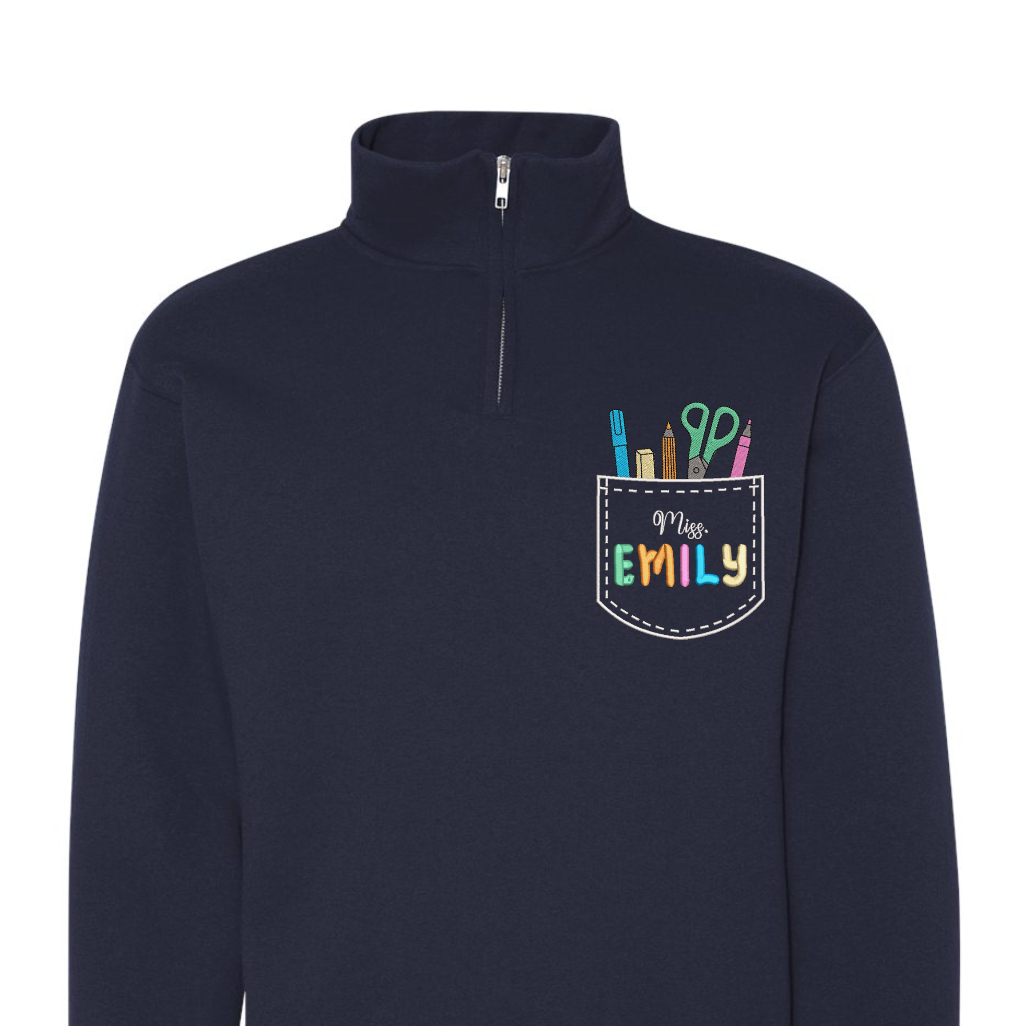 Pocket Personalized Teacher Name, Back to School Embroidered Quarter-Zip Sweatshirt