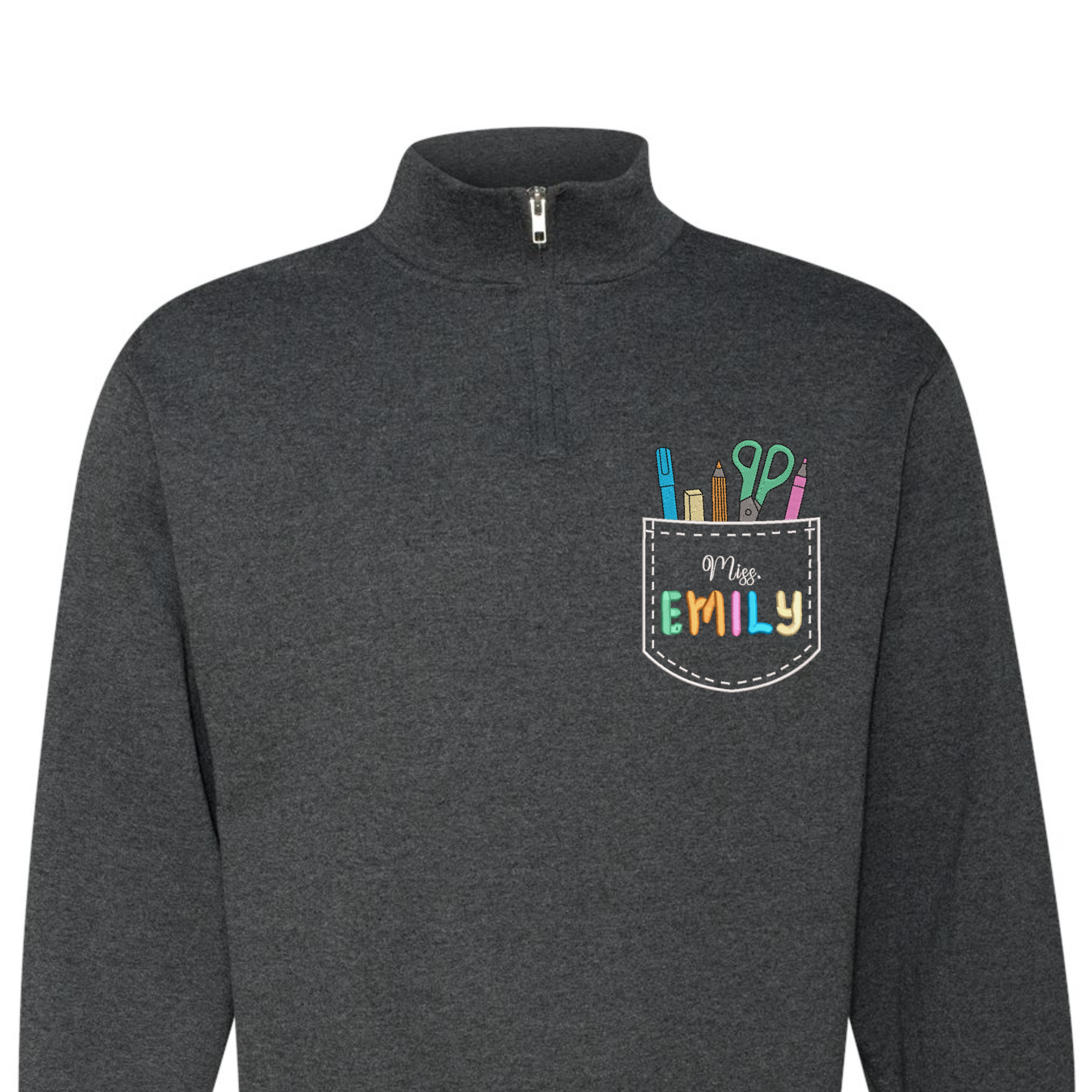 Pocket Personalized Teacher Name, Back to School Embroidered Quarter-Zip Sweatshirt