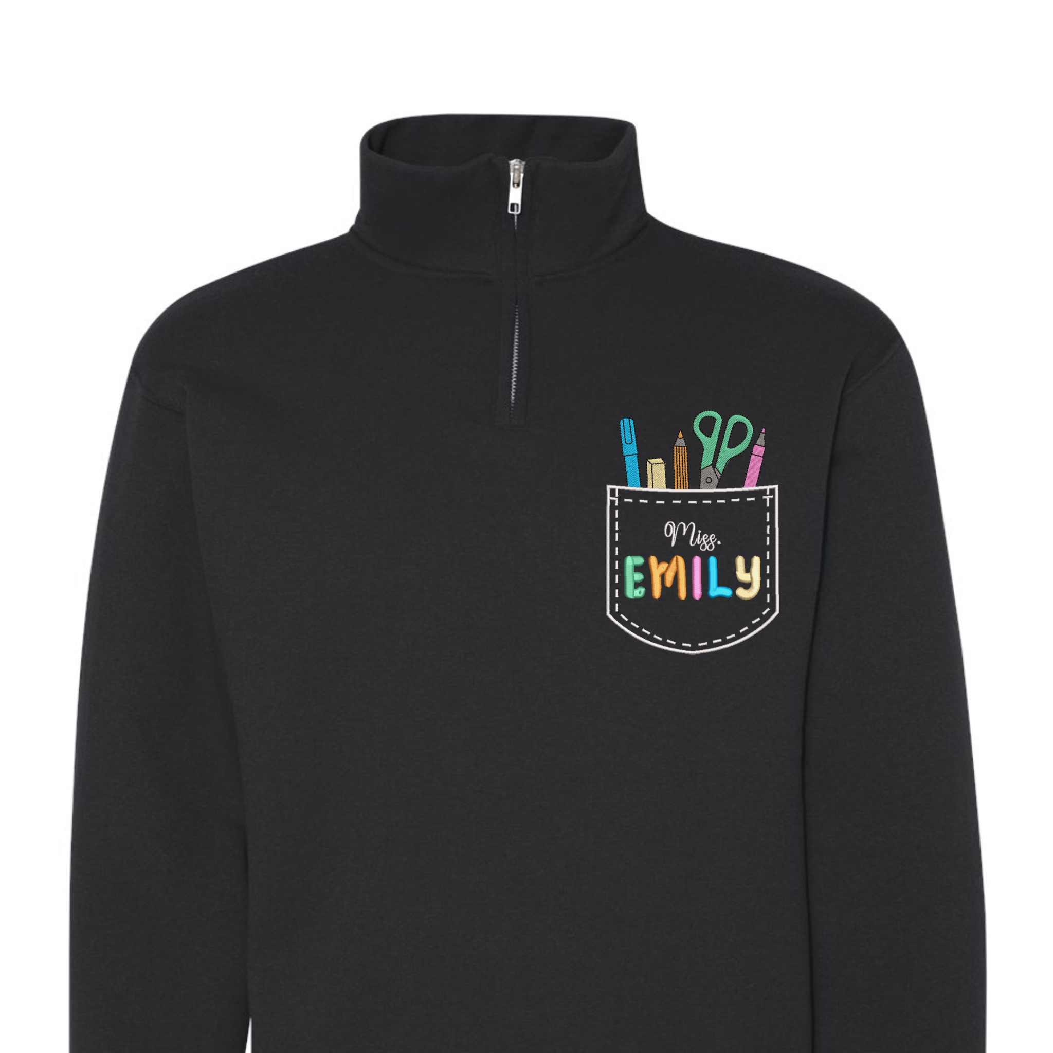 Pocket Personalized Teacher Name, Back to School Embroidered Quarter-Zip Sweatshirt