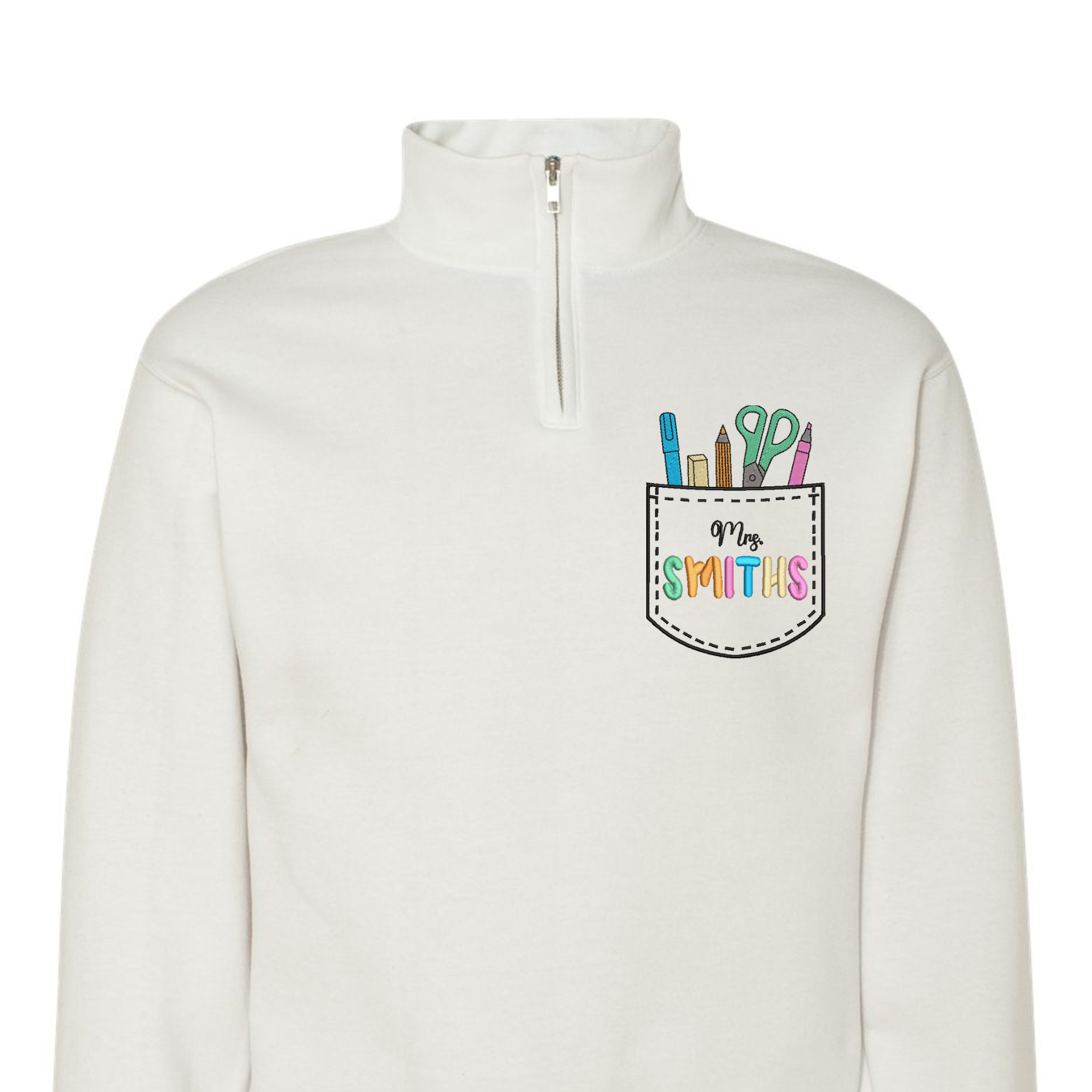 Pocket Personalized Teacher Name, Back to School Embroidered Quarter-Zip Sweatshirt