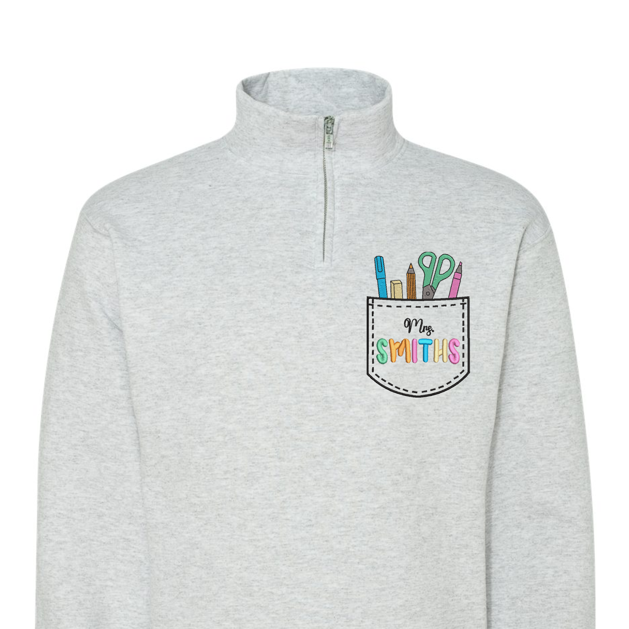 Pocket Personalized Teacher Name, Back to School Embroidered Quarter-Zip Sweatshirt