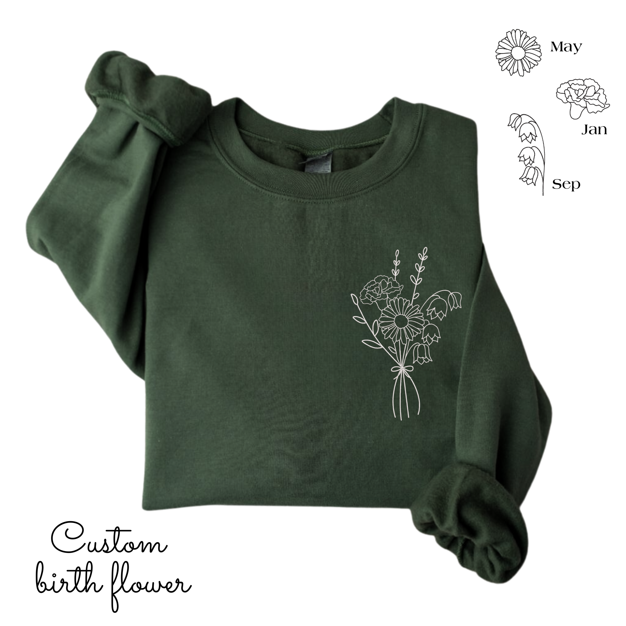 Custom Birth Flower Bouquet, Family Birth Month Emnroidered Sweatshirt